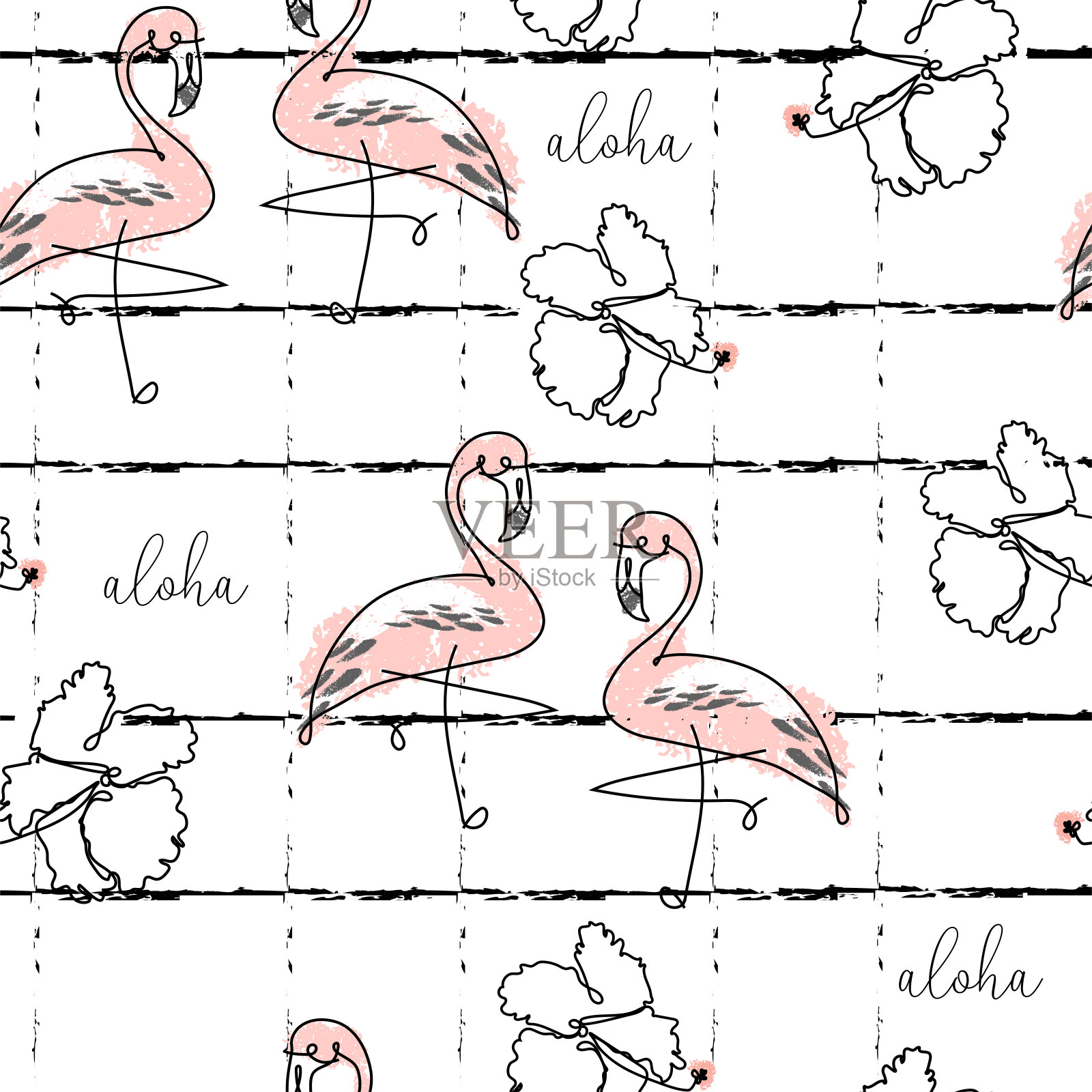 热带无缝图案与可爱的手绘涂鸦插画图片素材