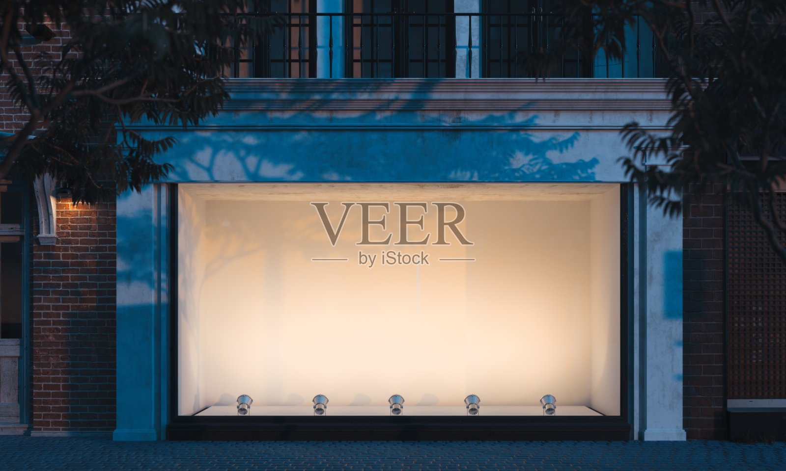 空的店面。晚上的时间。3 d渲染。副本的空间。空的空间。照片摄影图片