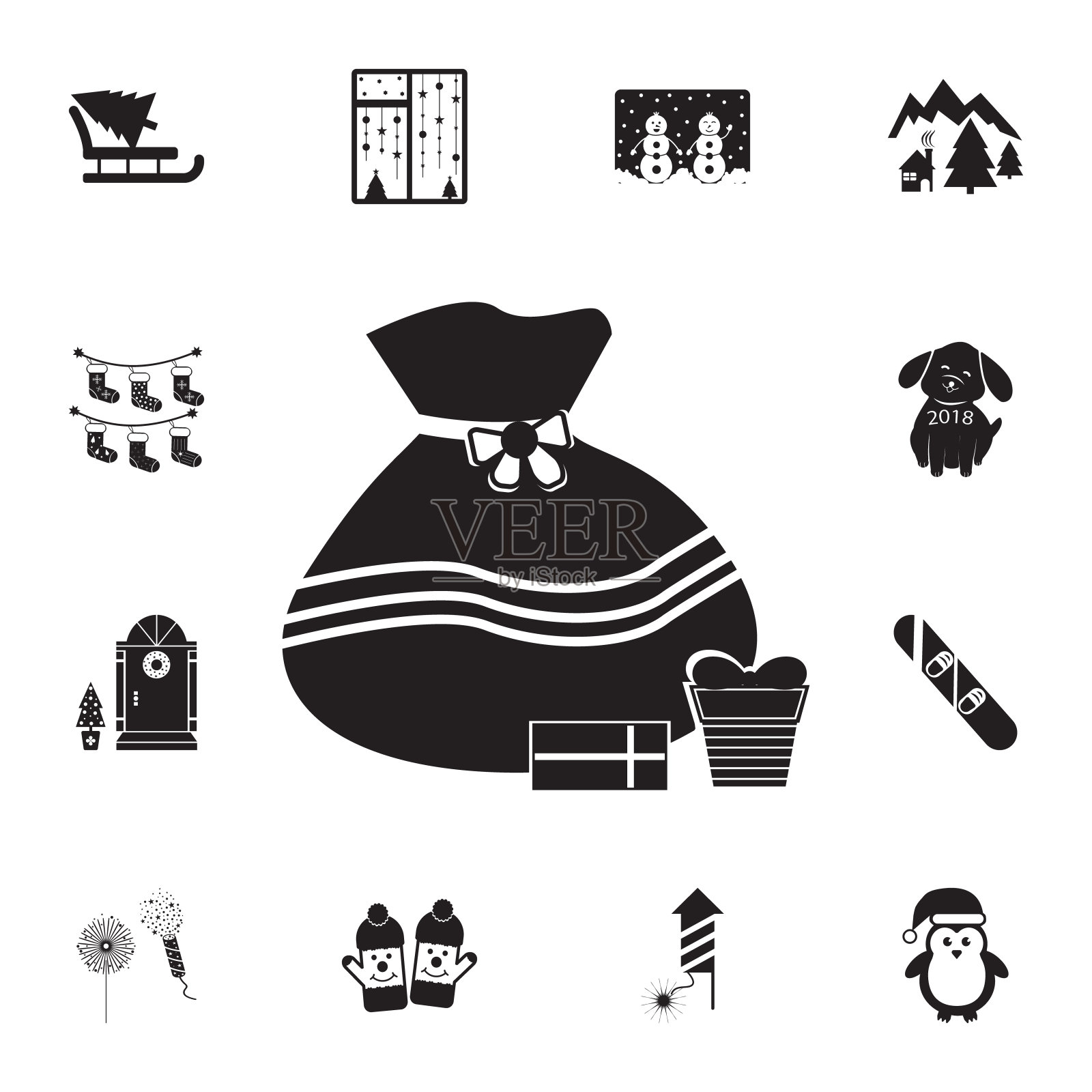 圣诞老人包图标。系列元素圣诞假日或新年图标。冬季优质平面设计收集图标，为网站，网页设计图标素材