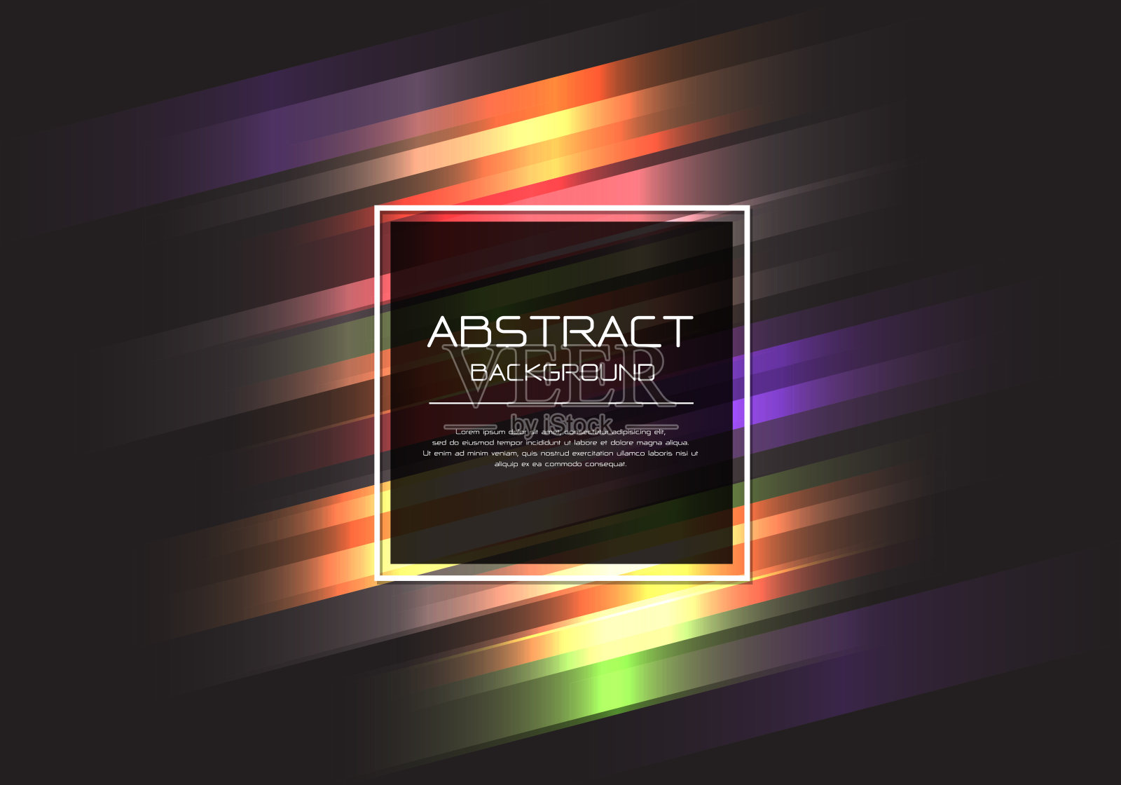 抽象矢量豪华彩色线速度光上黑色与方形旗帜白色框架模板设计现代背景插图。插画图片素材