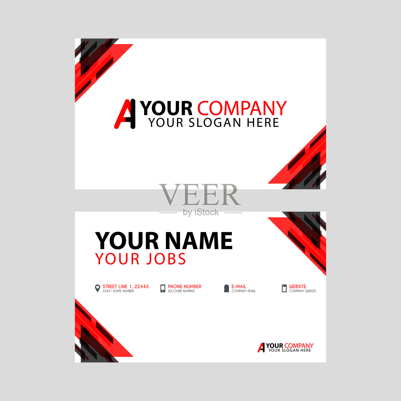 简单的名片是红黑带有AI标志的字母现代干净的矢量设计。IA标志可用于市场营销，广告，促销，公司标志，识别，名片，旗帜，传单插画图片素材