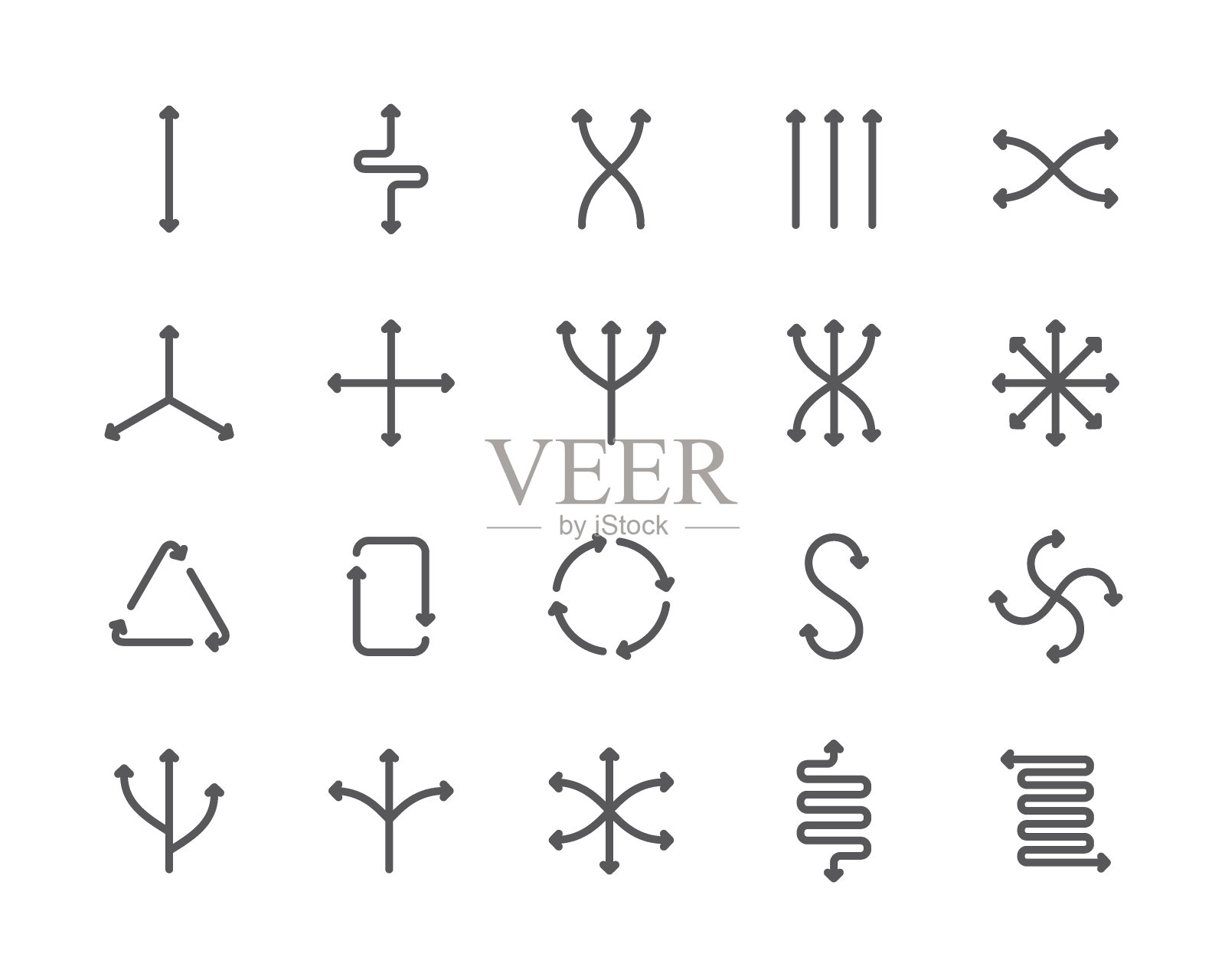 一组灵活性线图标。不同的方向，重置，箭头和更多。设计元素图片