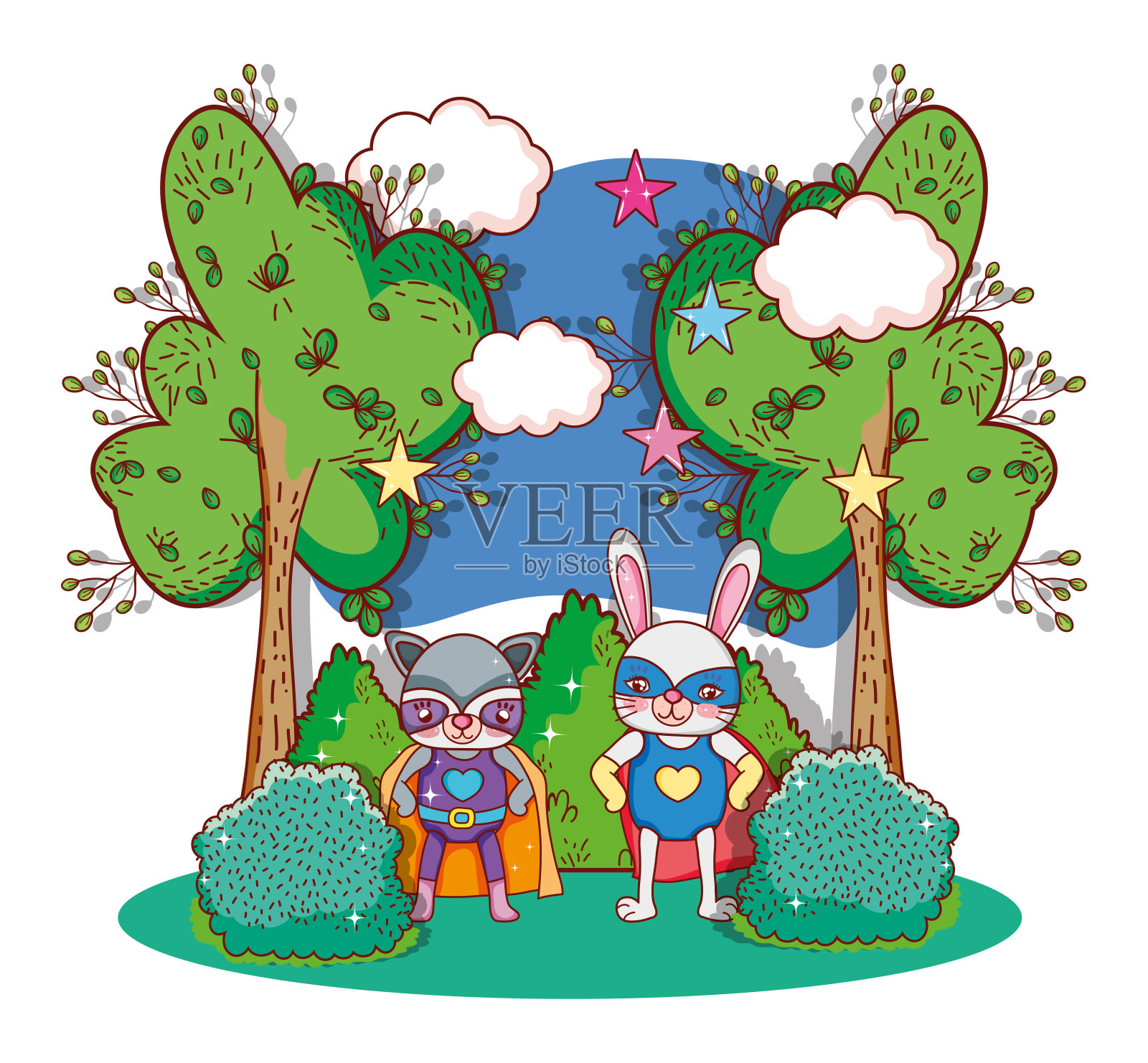 超级英雄的动物卡通插画图片素材