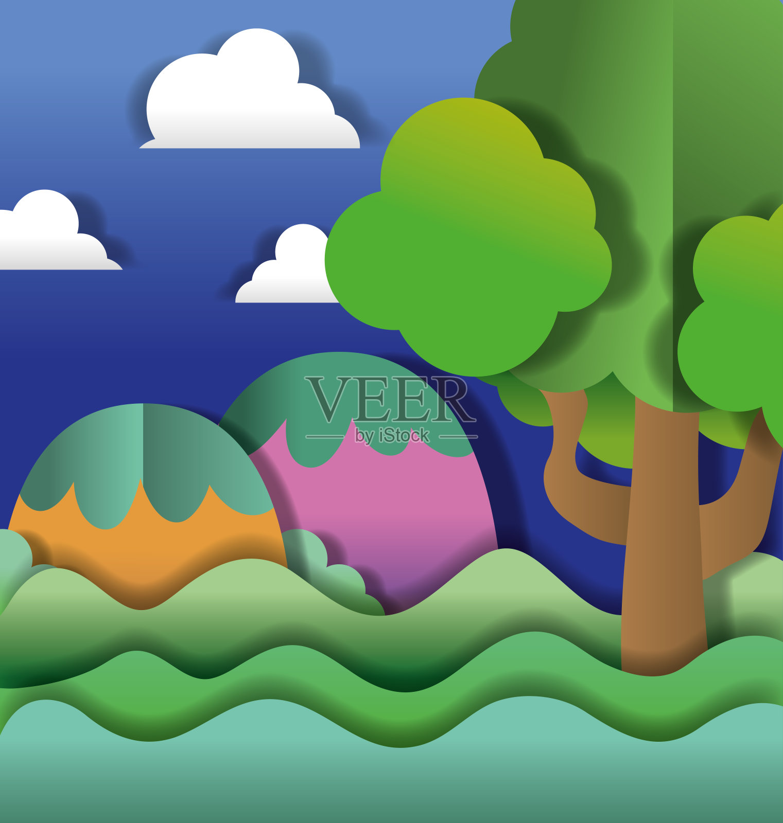 纸艺术风景插画图片素材