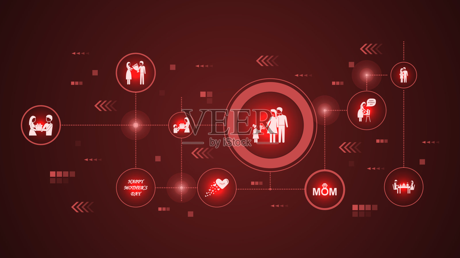 孩子给父母献花。来自母亲节套装插画图片素材