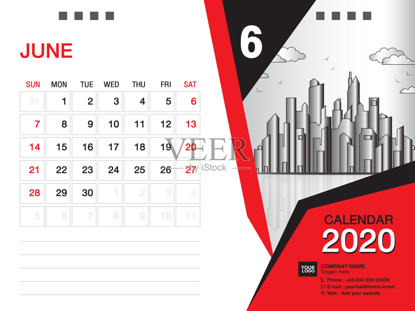 台历2020模板矢量，2020年6月，商务布局，8x6英寸，周日开始，文具设计，印刷媒体，出版模板设计模板素材