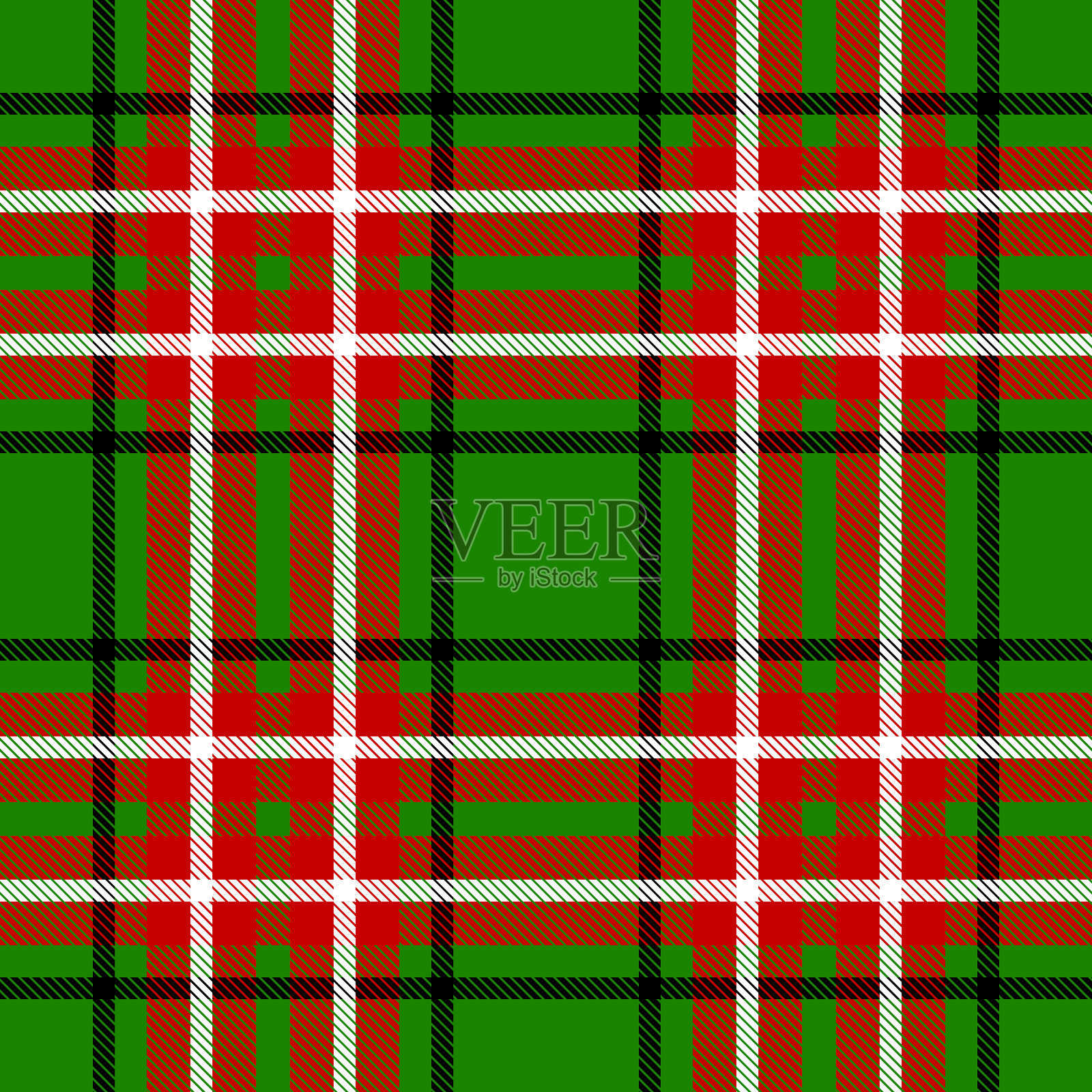 无缝向量圣诞检查模式黑色，白色，绿色和红色。壁纸，织物，纺织品，包装设计。简单的背景插画图片素材