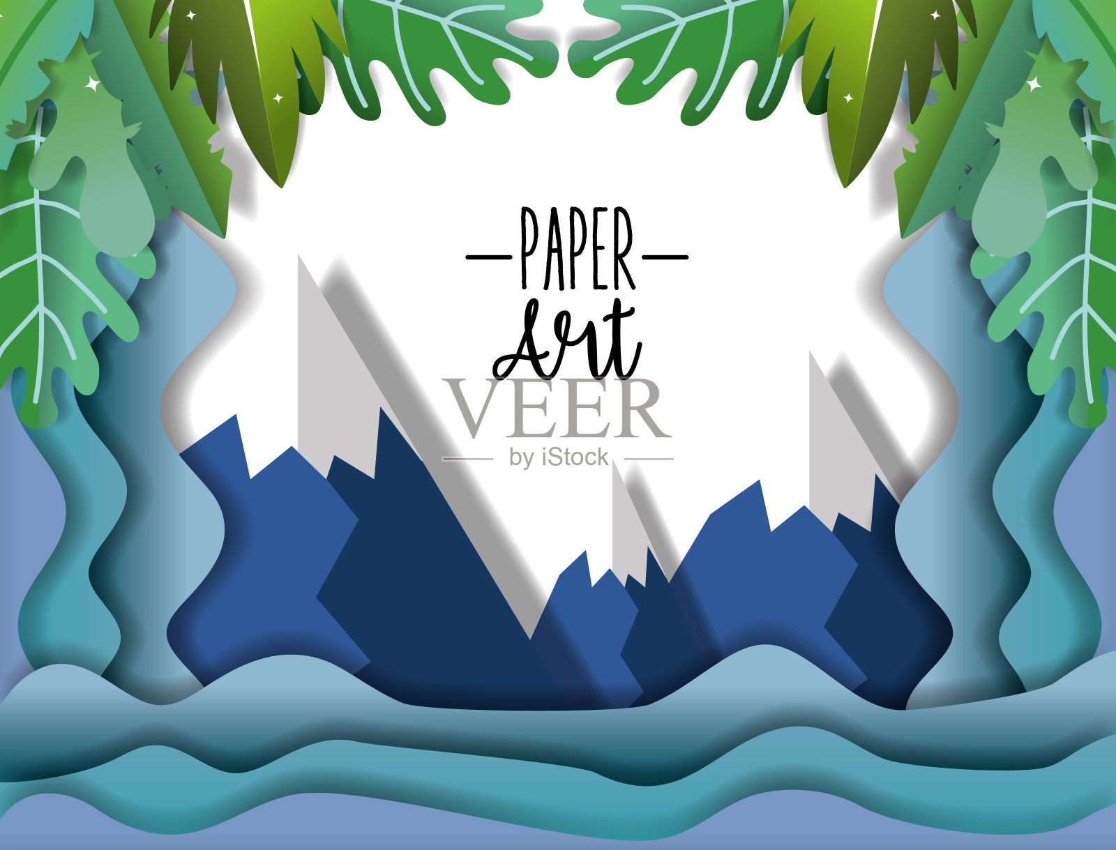 纸艺术风景插画图片素材