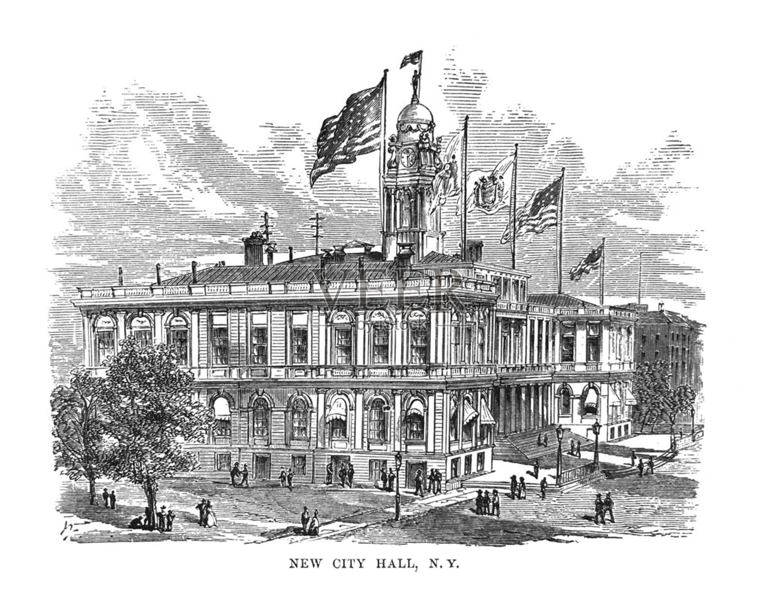 第一世纪美国插图- 1873 -市政厅-纽约插画图片素材