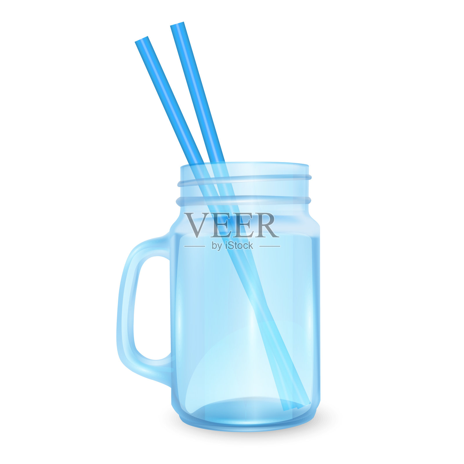 空罐冰沙与条纹吸管鸡尾酒孤立在白色背景为您的产品，在餐馆和咖啡馆的饮料广告。插画图片素材