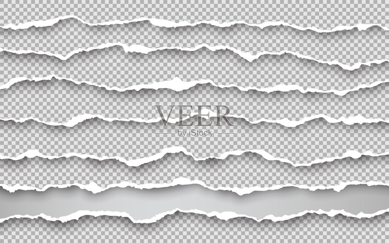纸张边缘水平撕裂。撕成方形的水平白纸条。矢量图插画图片素材
