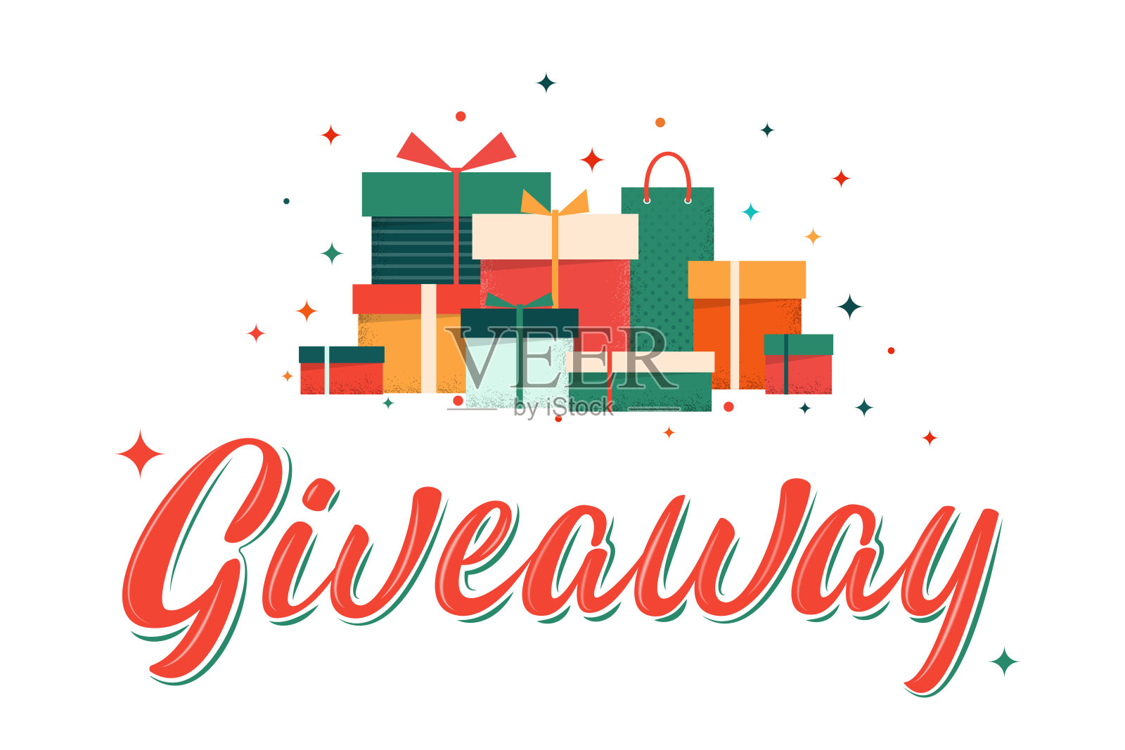 赠品刻字标志与礼品盒在珊瑚和绿松石。插画图片素材