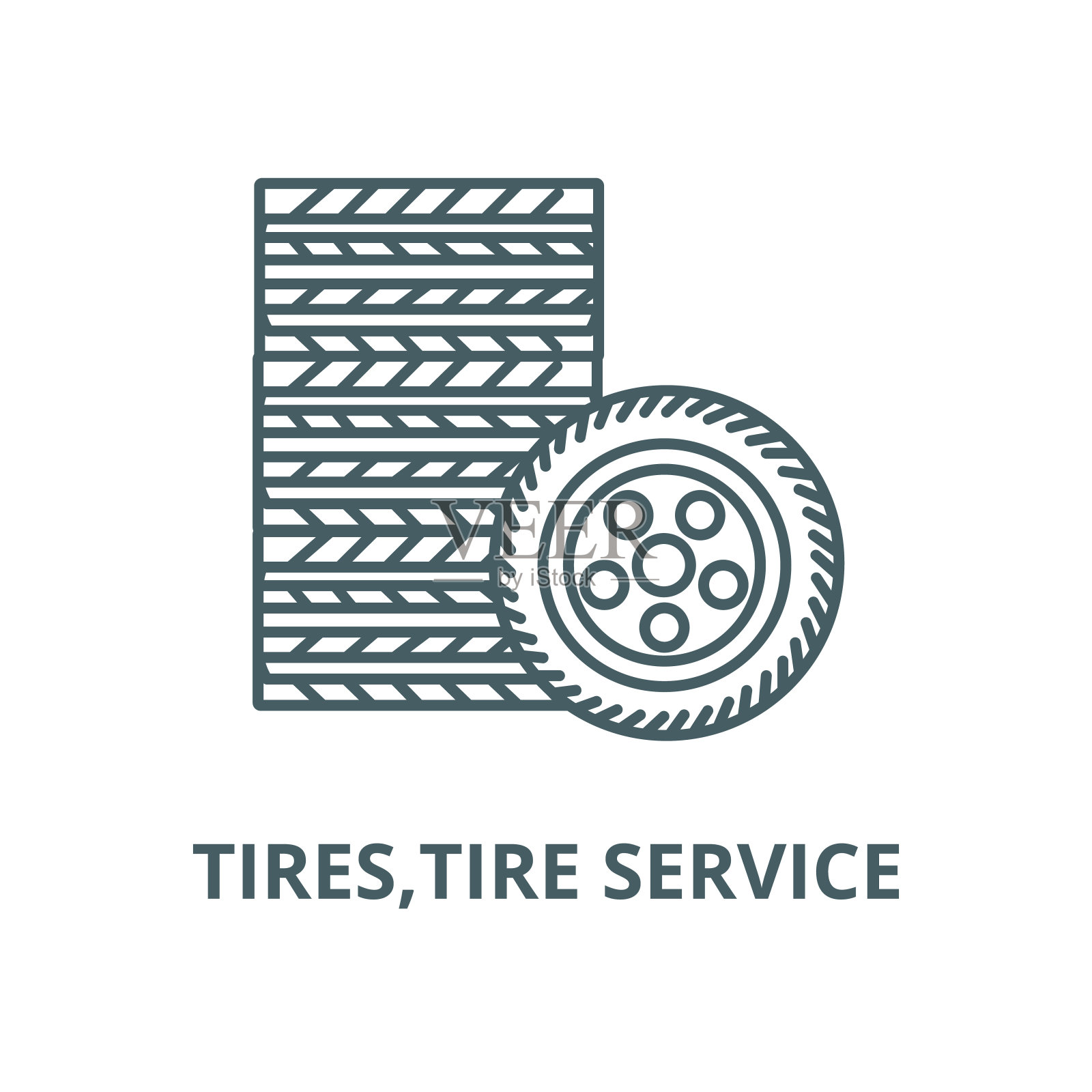 轮胎、轮胎服务矢量线图标、线形概念、轮廓标志、符号插画图片素材