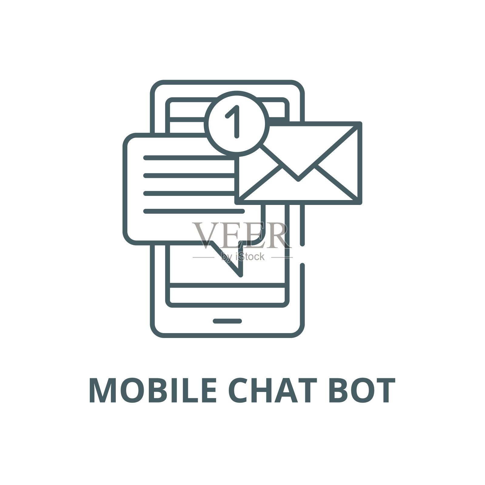 移动聊天机器人矢量线图标，线性概念，轮廓符号，符号图标素材