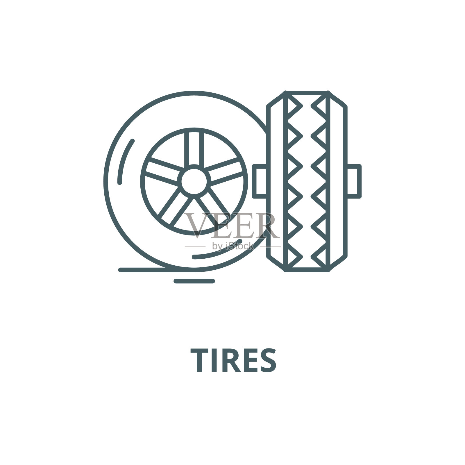 轮胎矢量线图标，线性概念，轮廓符号，符号插画图片素材