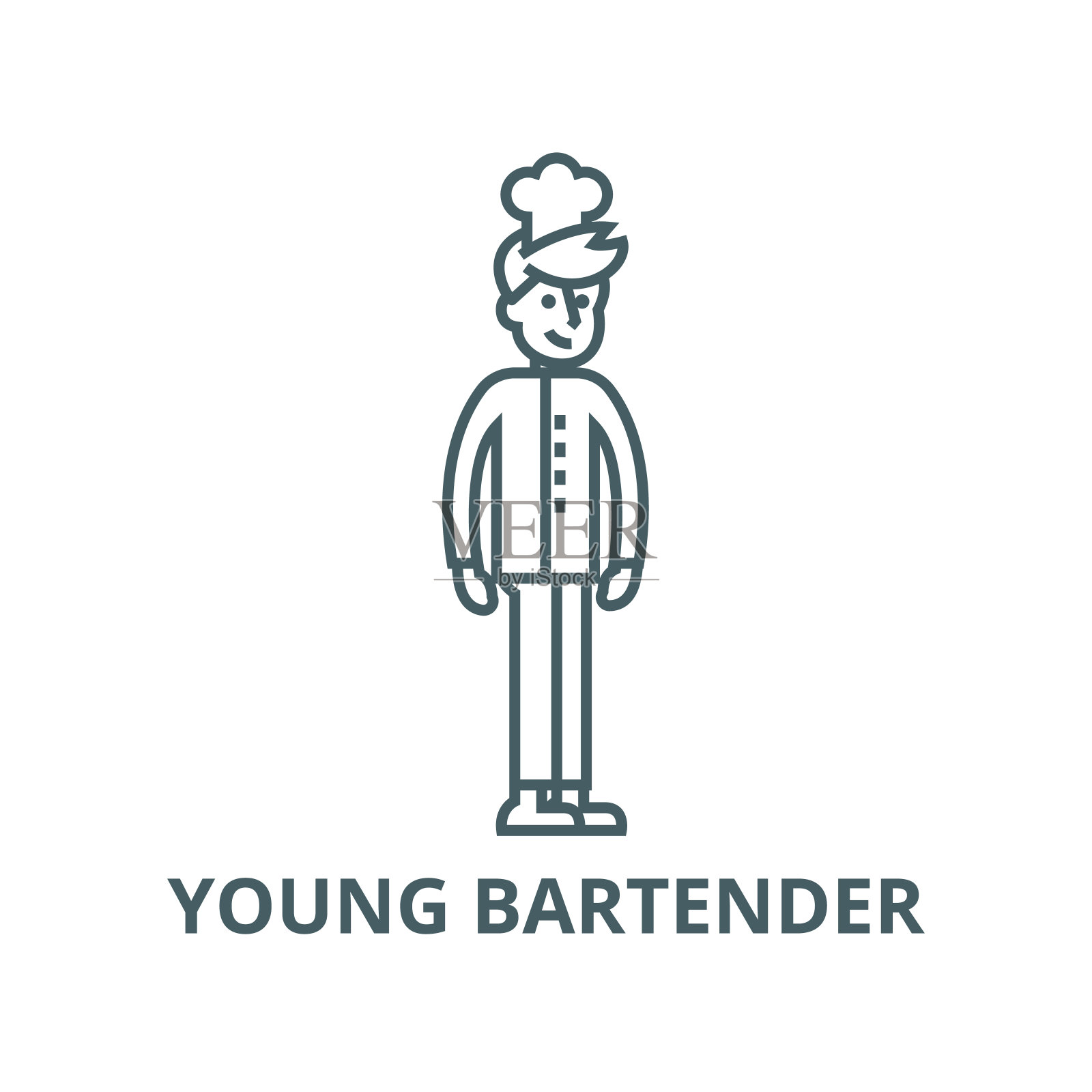 年轻的调酒师矢量线条图标，线条概念，轮廓符号，符号插画图片素材