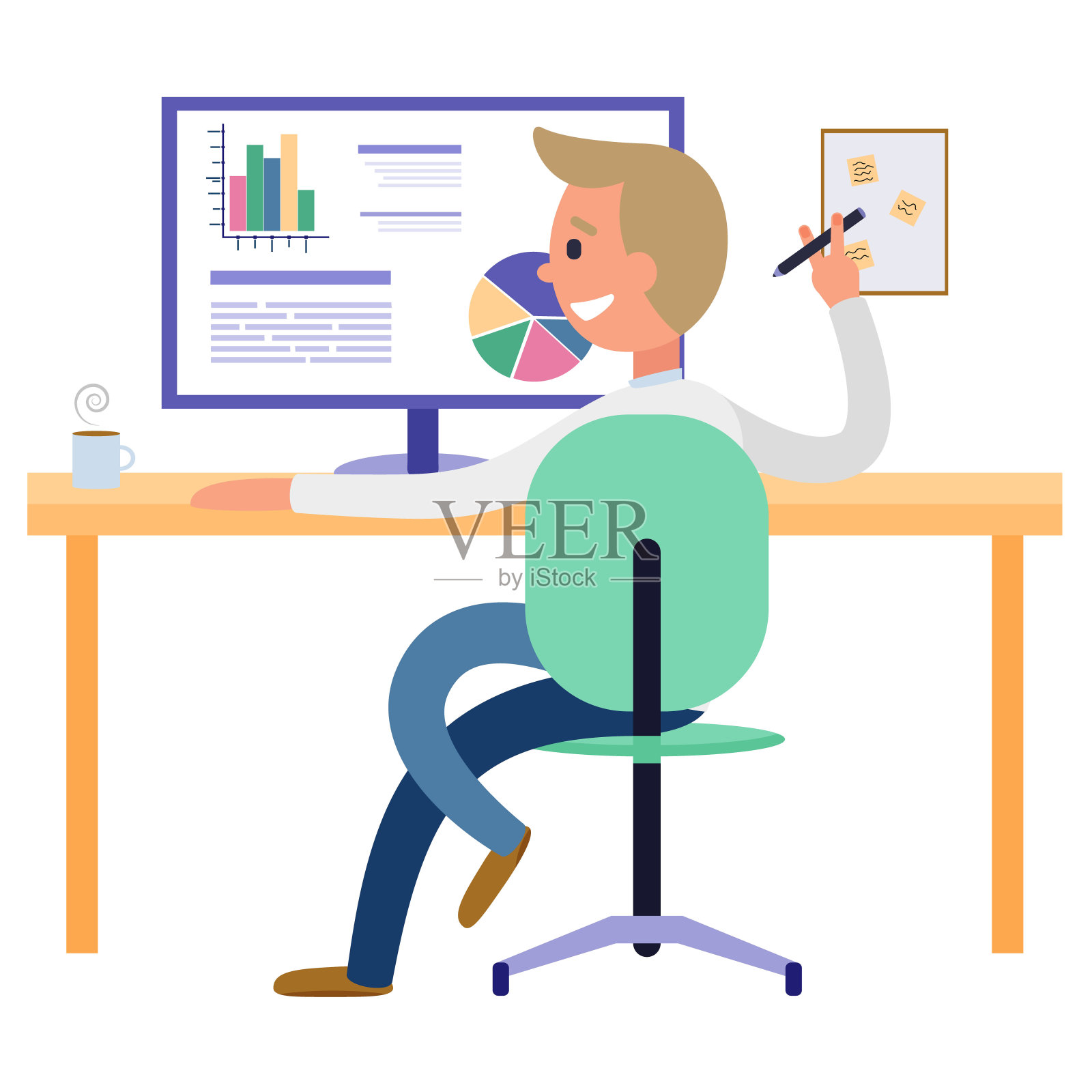 男人在办公室工作。插画图片素材