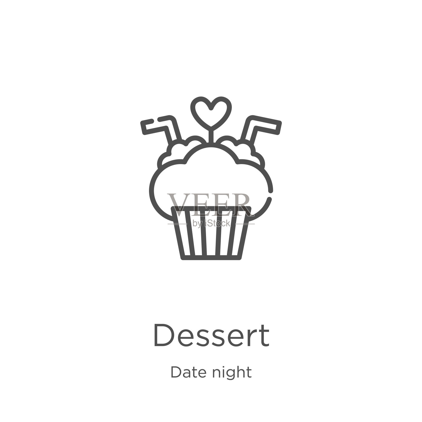 甜点图标向量从日期之夜收集。细线甜点轮廓图标矢量插图。轮廓，细线甜点图标，用于网站设计和手机，应用程序开发图标素材