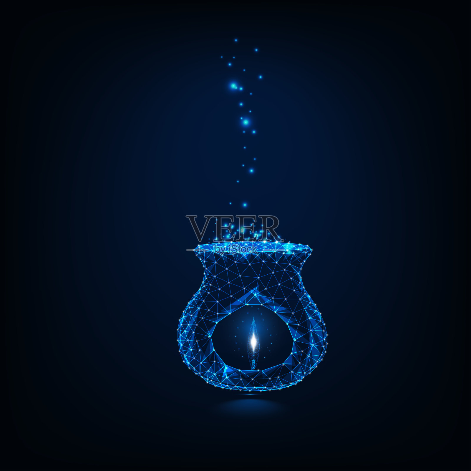 发光的低多边形香气灯与燃烧的蜡烛和蒸汽的精油隔离在深蓝色的背景。设计元素图片