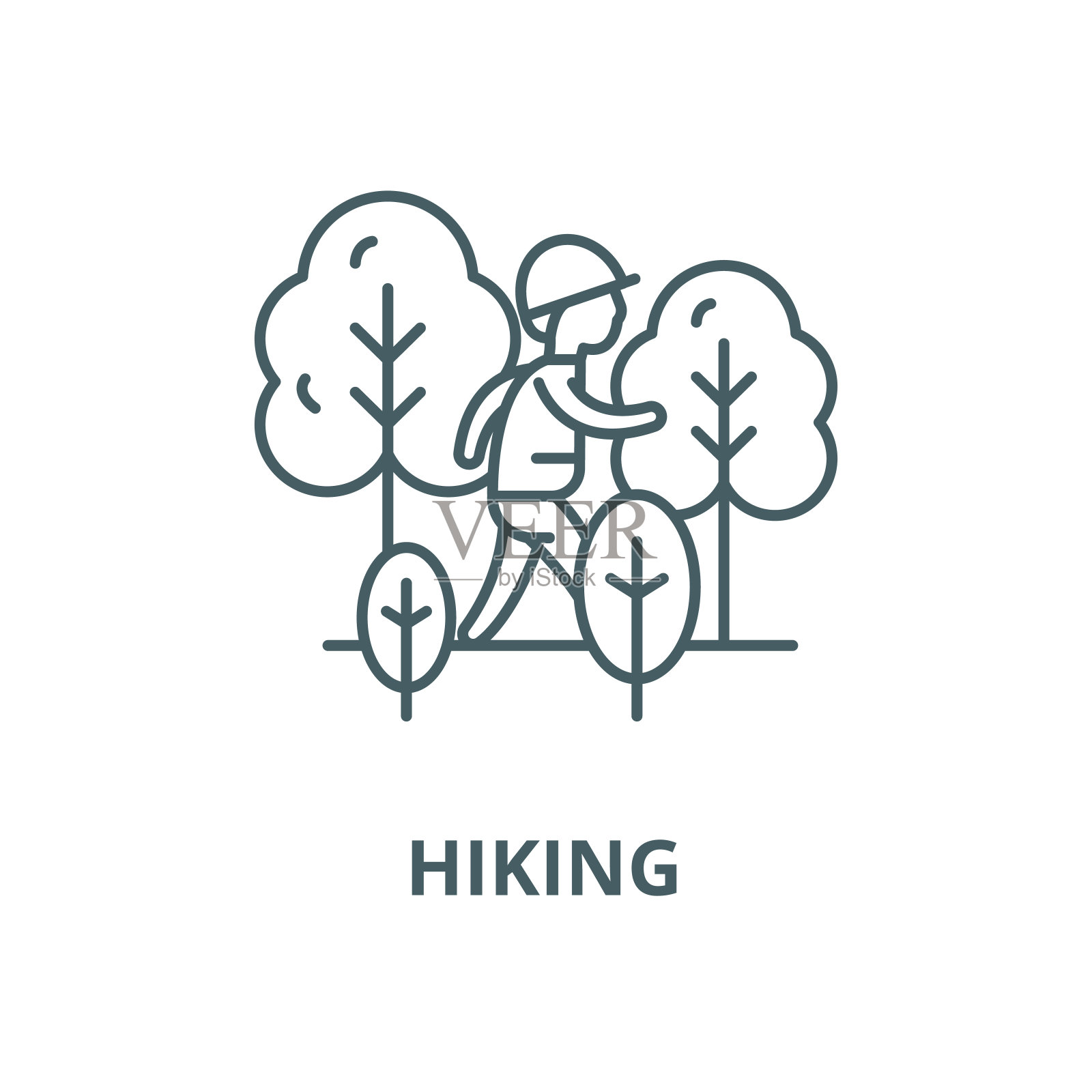 徒步路线矢量图标、线性概念、轮廓标志、符号插画图片素材