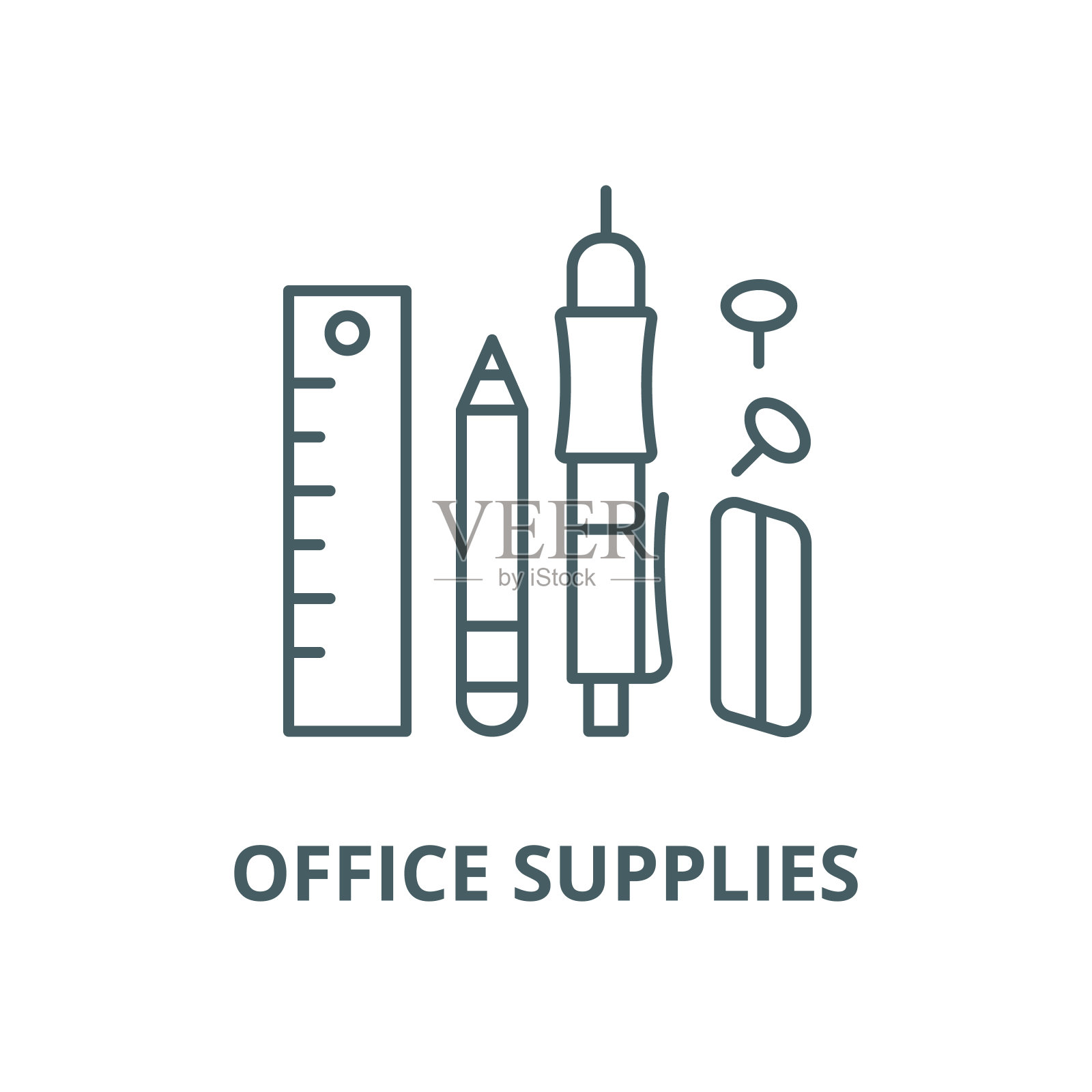 办公用品矢量线图标、线性概念、轮廓标志、符号插画图片素材