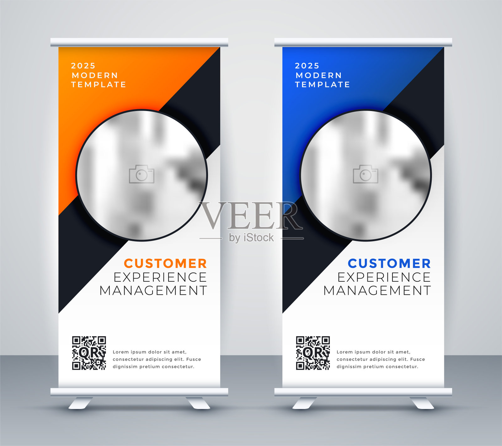 优雅地卷起展台展示横幅设计模板素材