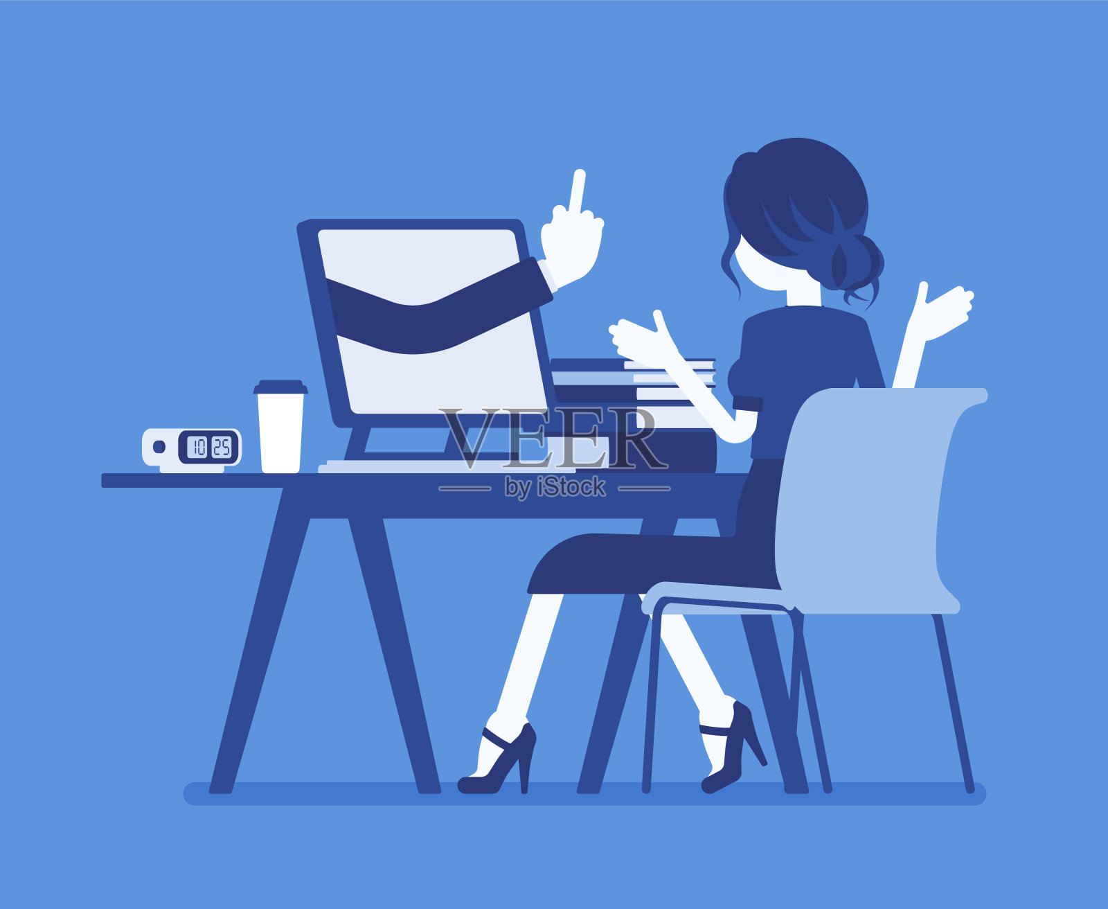 女人在电脑前迷了路插画图片素材