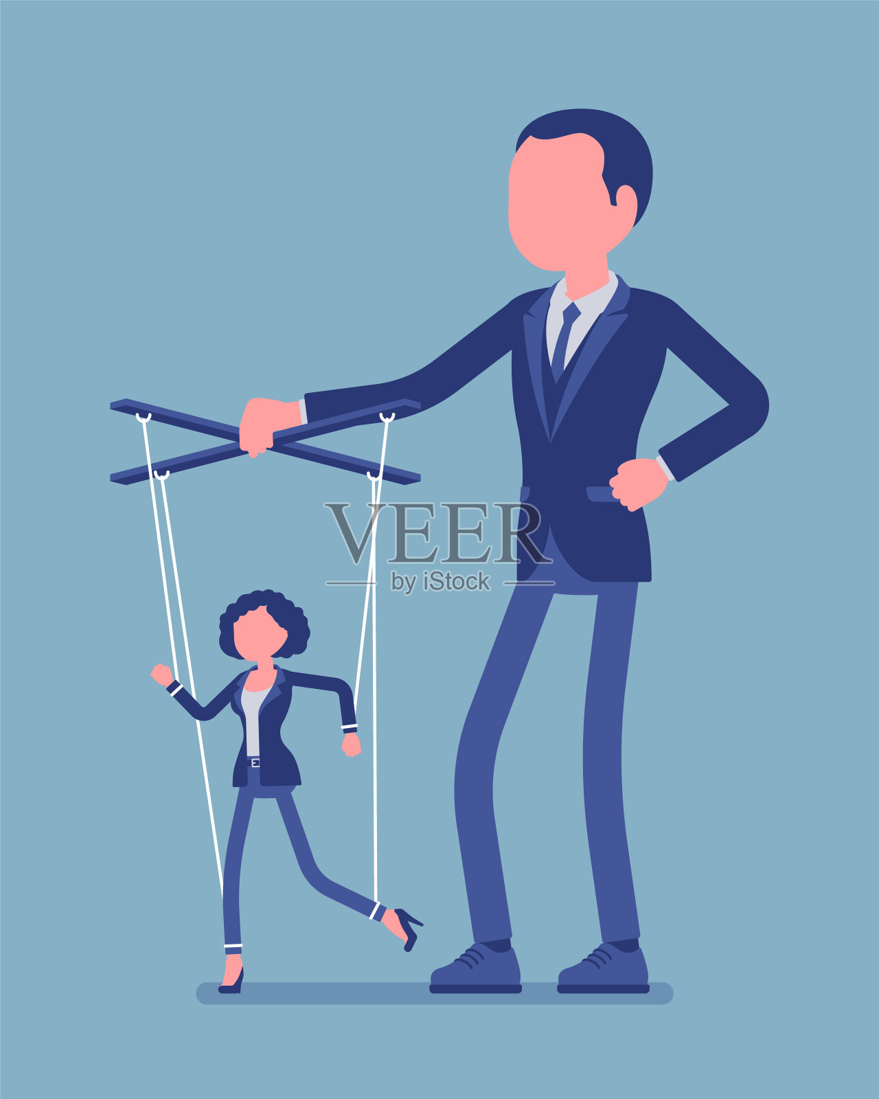 被男性操纵者控制的傀儡女商人插画图片素材
