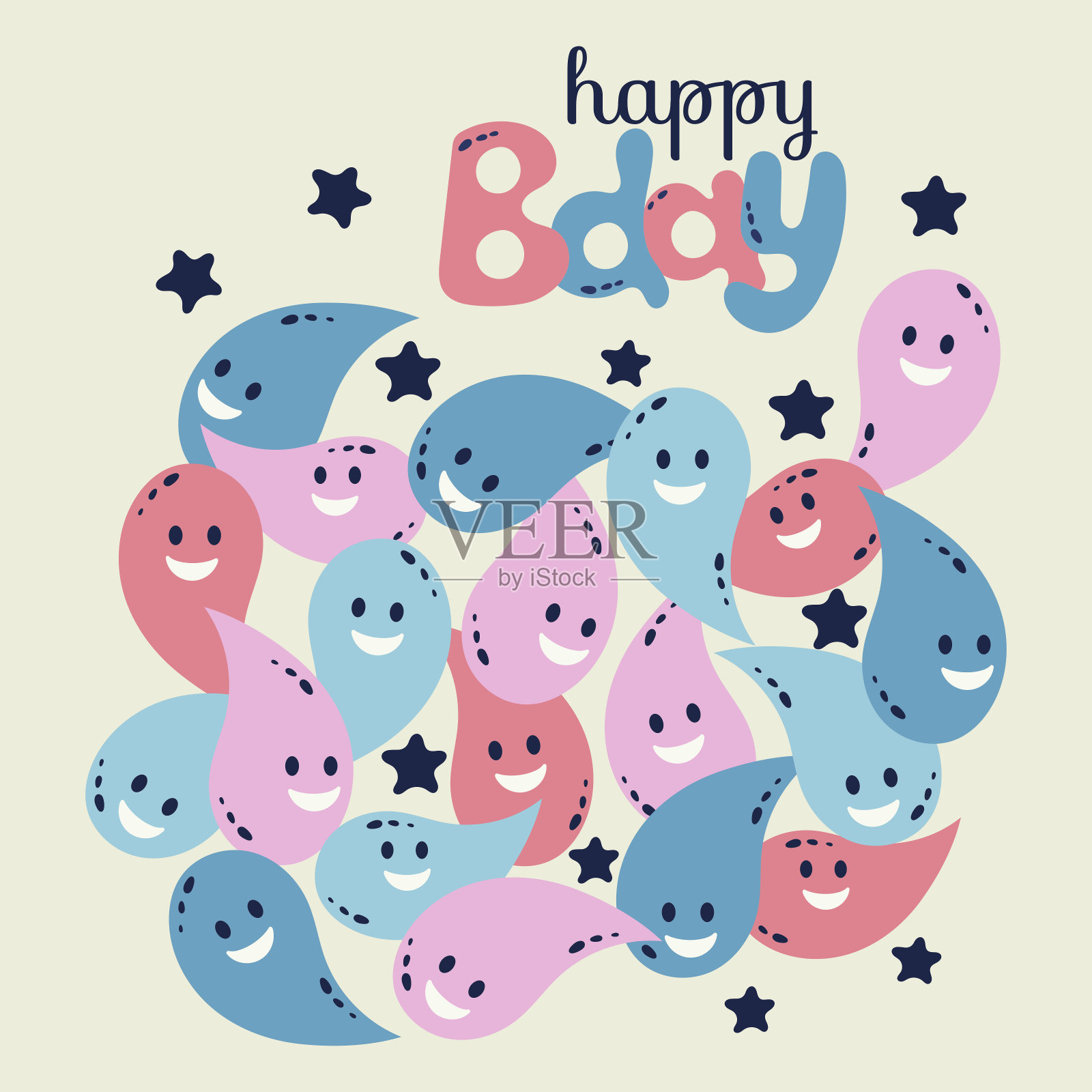 生日贺卡快乐。彩色时髦的字母在颜色滴和黑色条纹。矢量插图。向量。插画图片素材