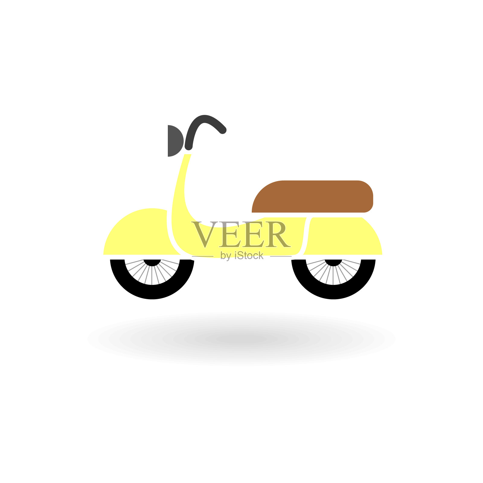 矢量图像的平坦黄色复古滑板车图标与阴影设计元素图片