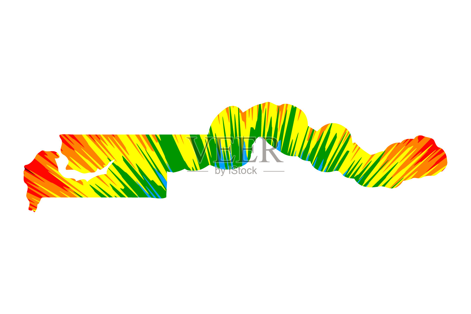 冈比亚地图是设计彩虹抽象彩色图案，冈比亚共和国地图用彩色爆炸制成，插画图片素材
