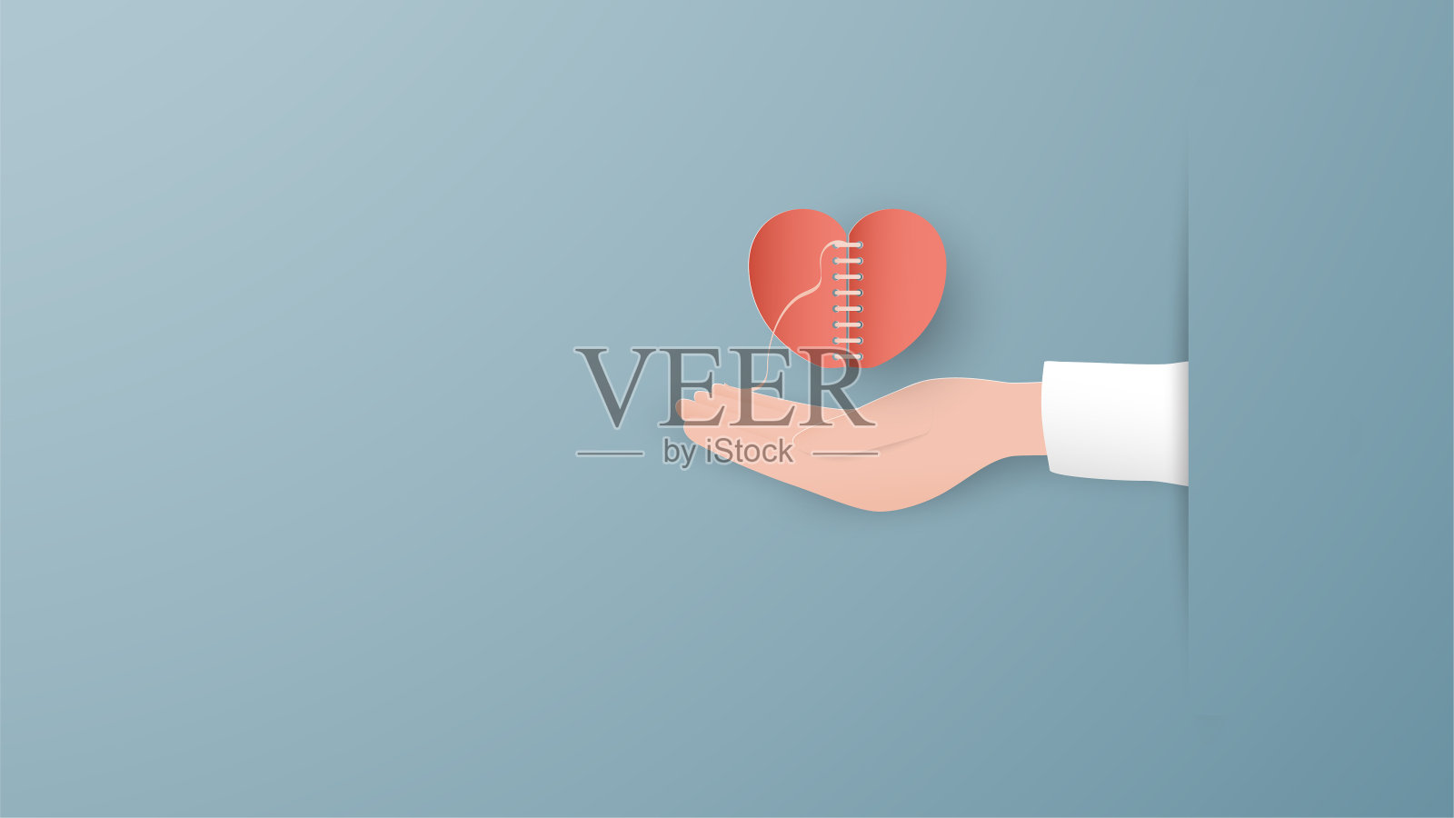 健康保险概念中的媒介说明。模板元素设计是在淡蓝色背景为封面，网页横幅，海报，幻灯片演示。在3D剪纸风格的孩子艺术工艺。插画图片素材