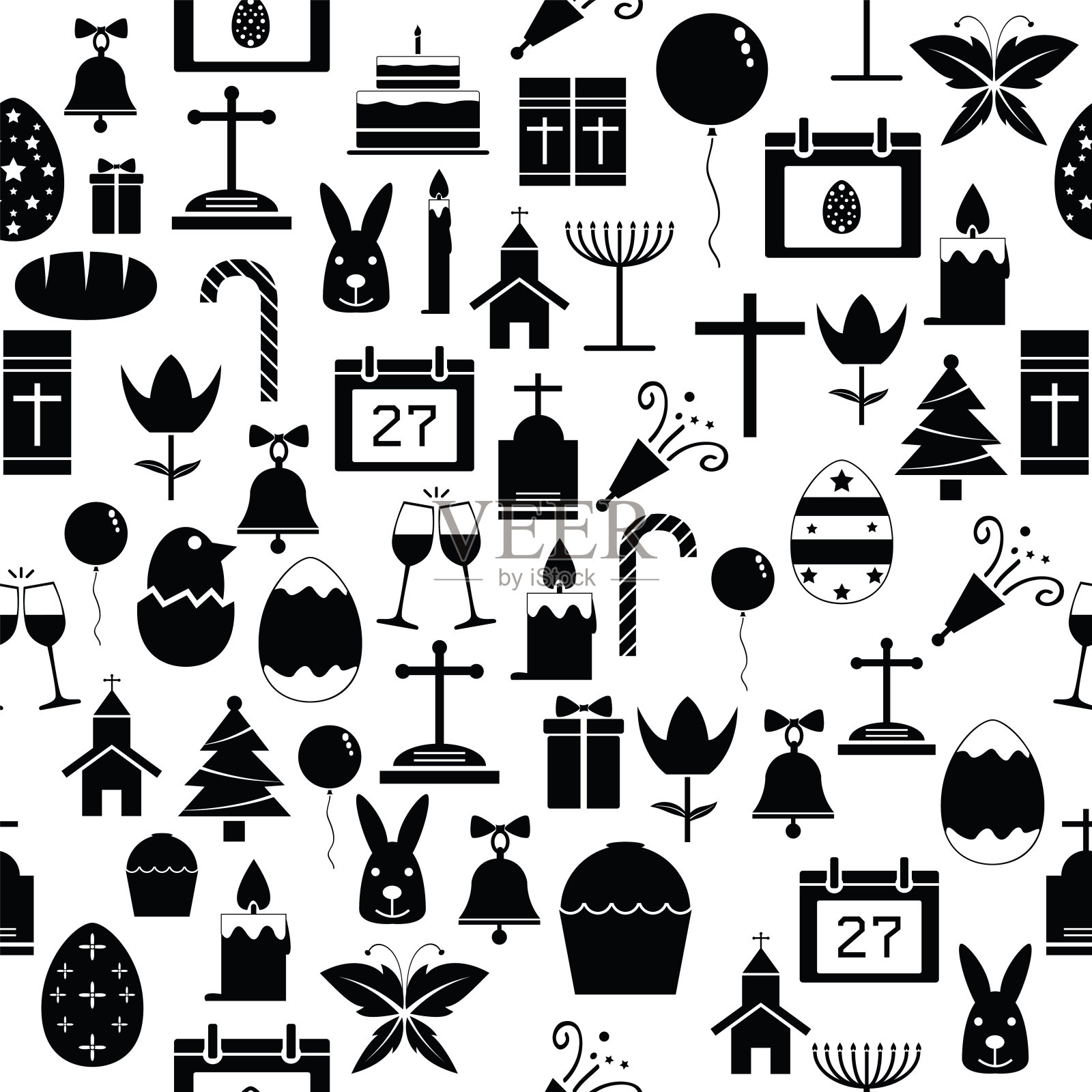 复活节无缝图案背景图标。插画图片素材