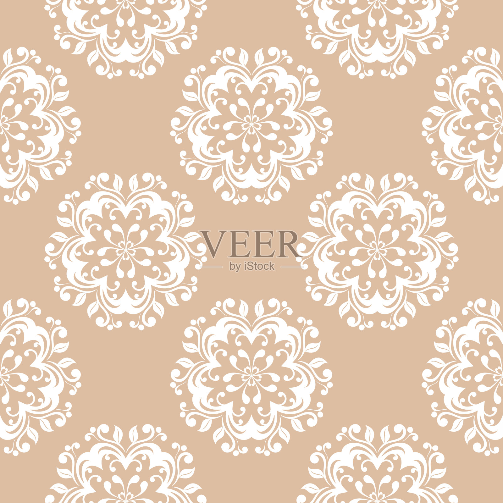 花卉无缝背景。米色上的白色图案插画图片素材