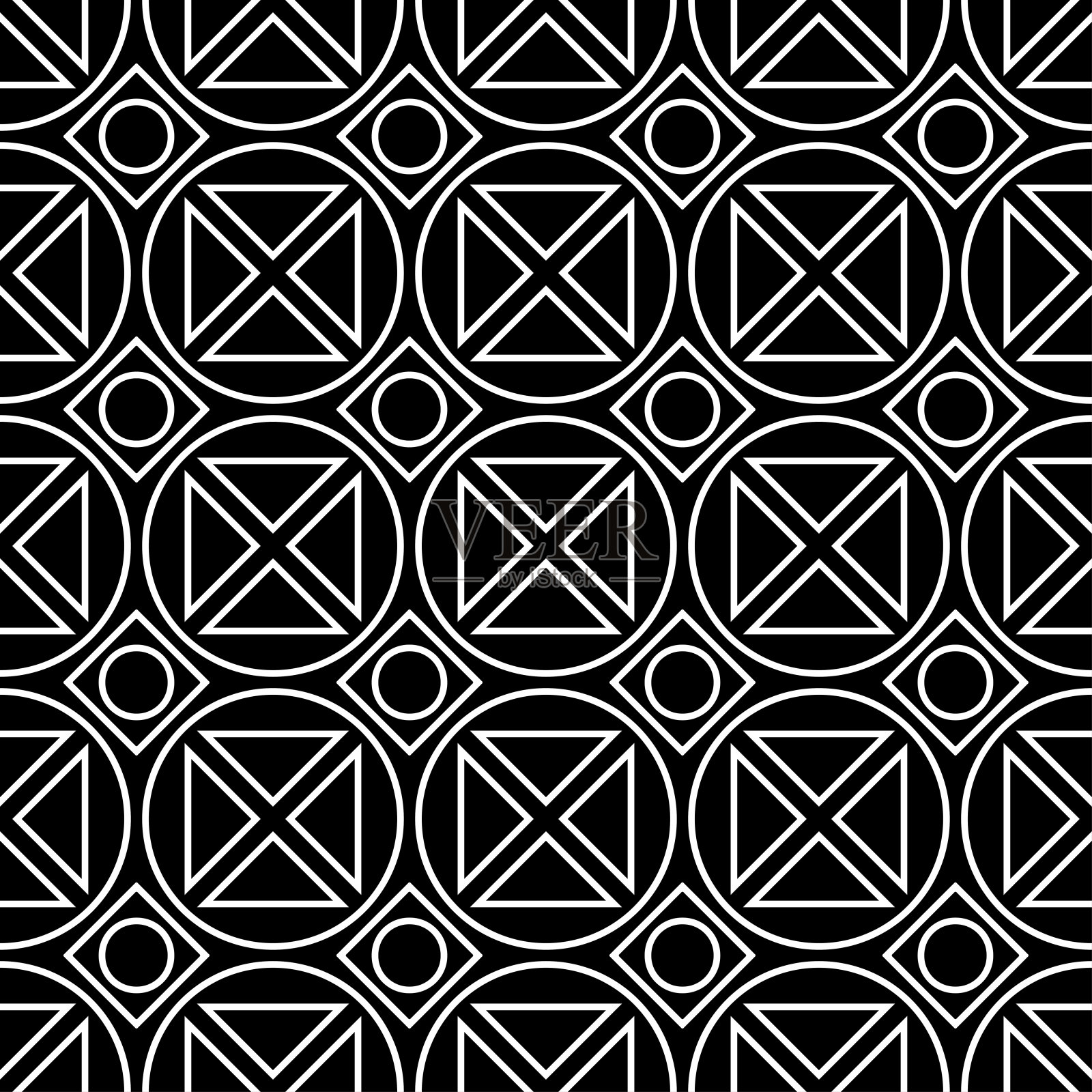 几何背景。黑色背景上的白色无缝设计插画图片素材