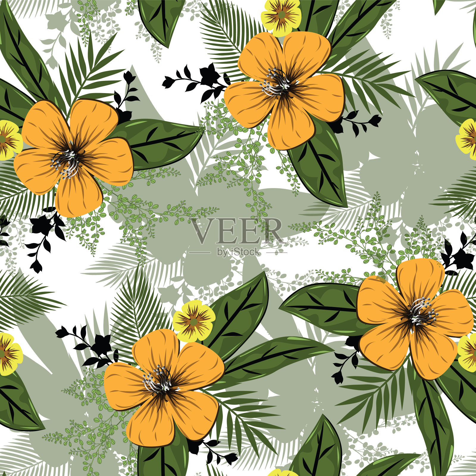 美丽的花枝与叶无缝图案设计插画图片素材