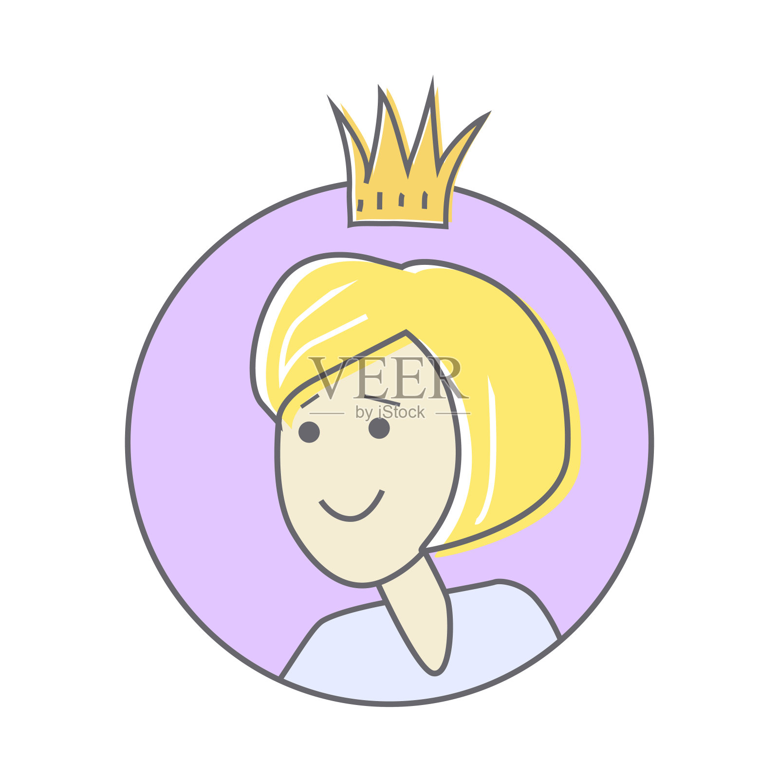 年轻女子与皇冠上他的头阿凡达图标插画图片素材