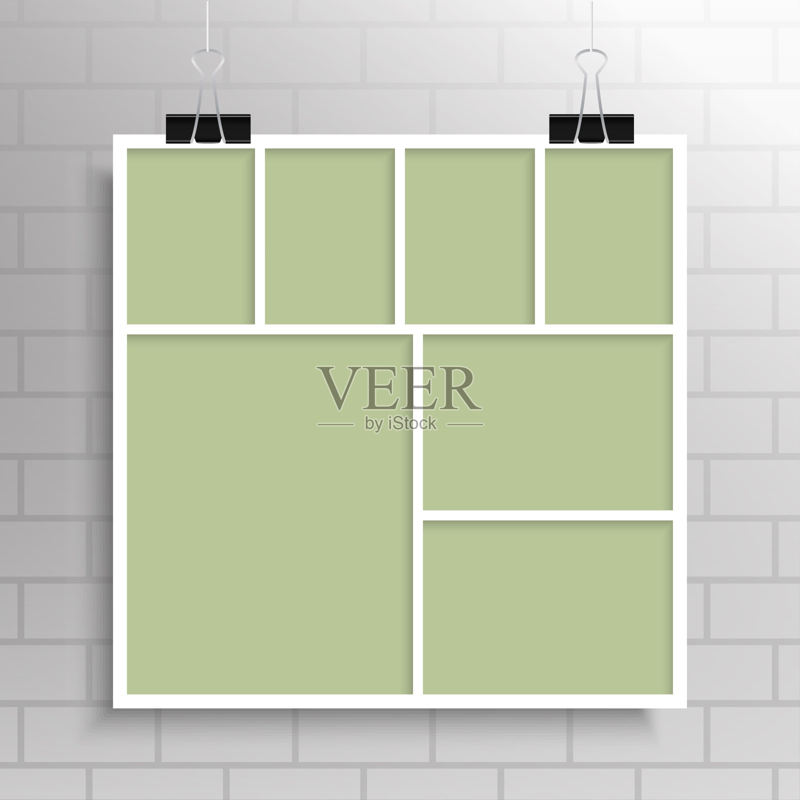 拼贴七个相框，照片，部分或图片。插画图片素材