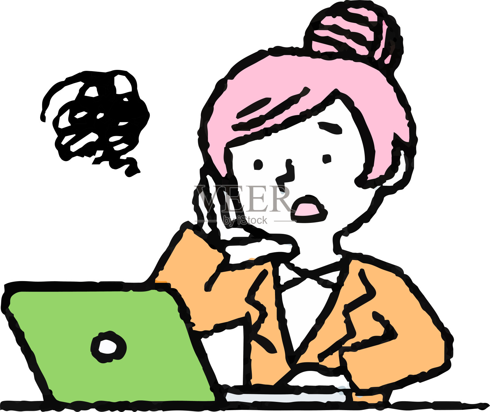 流行的职业妇女和笔记本电脑插画插画图片素材