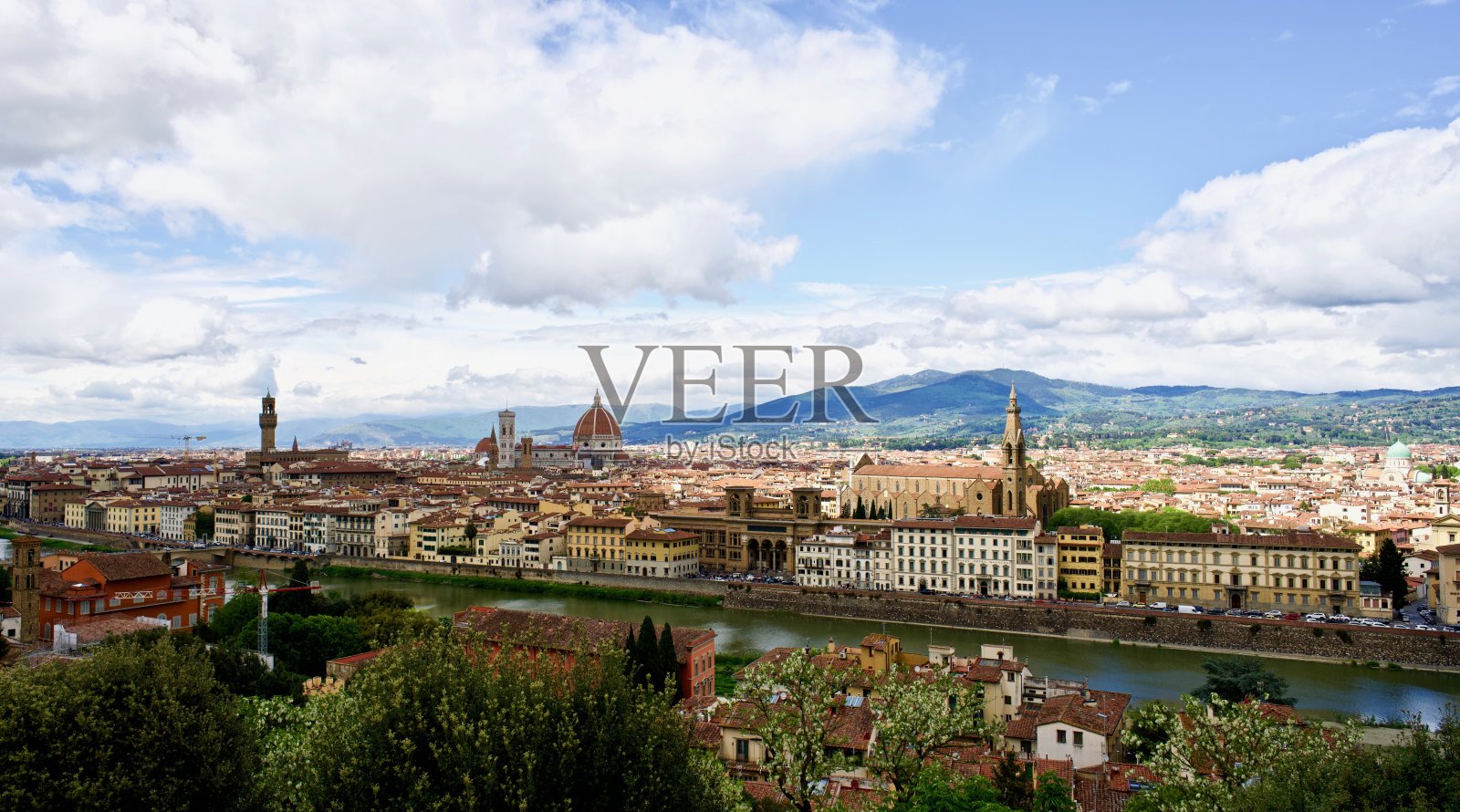 全景街景，佛罗伦萨，意大利，照片摄影图片