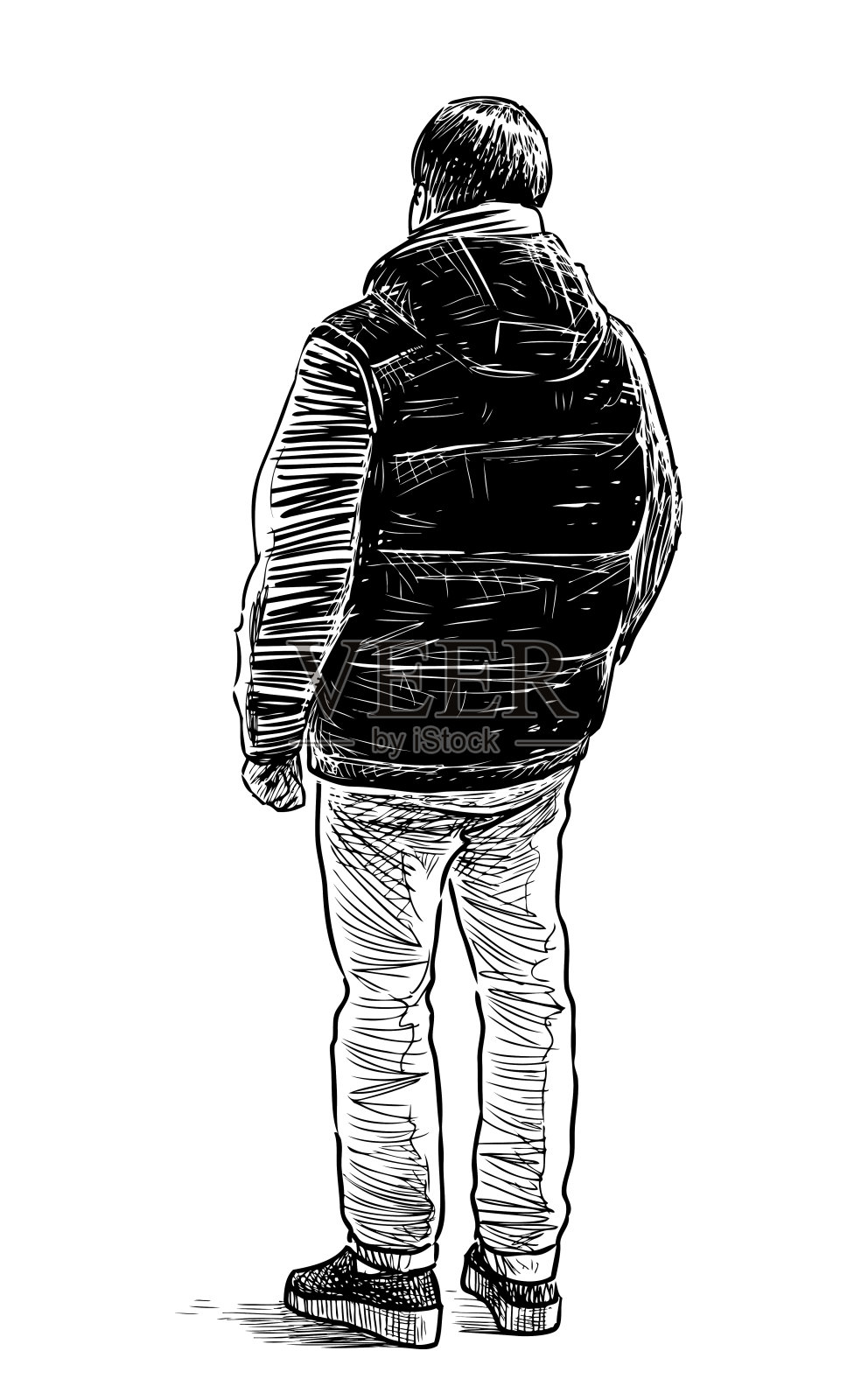 一个随意的城市居民站在街上的素描插画图片素材