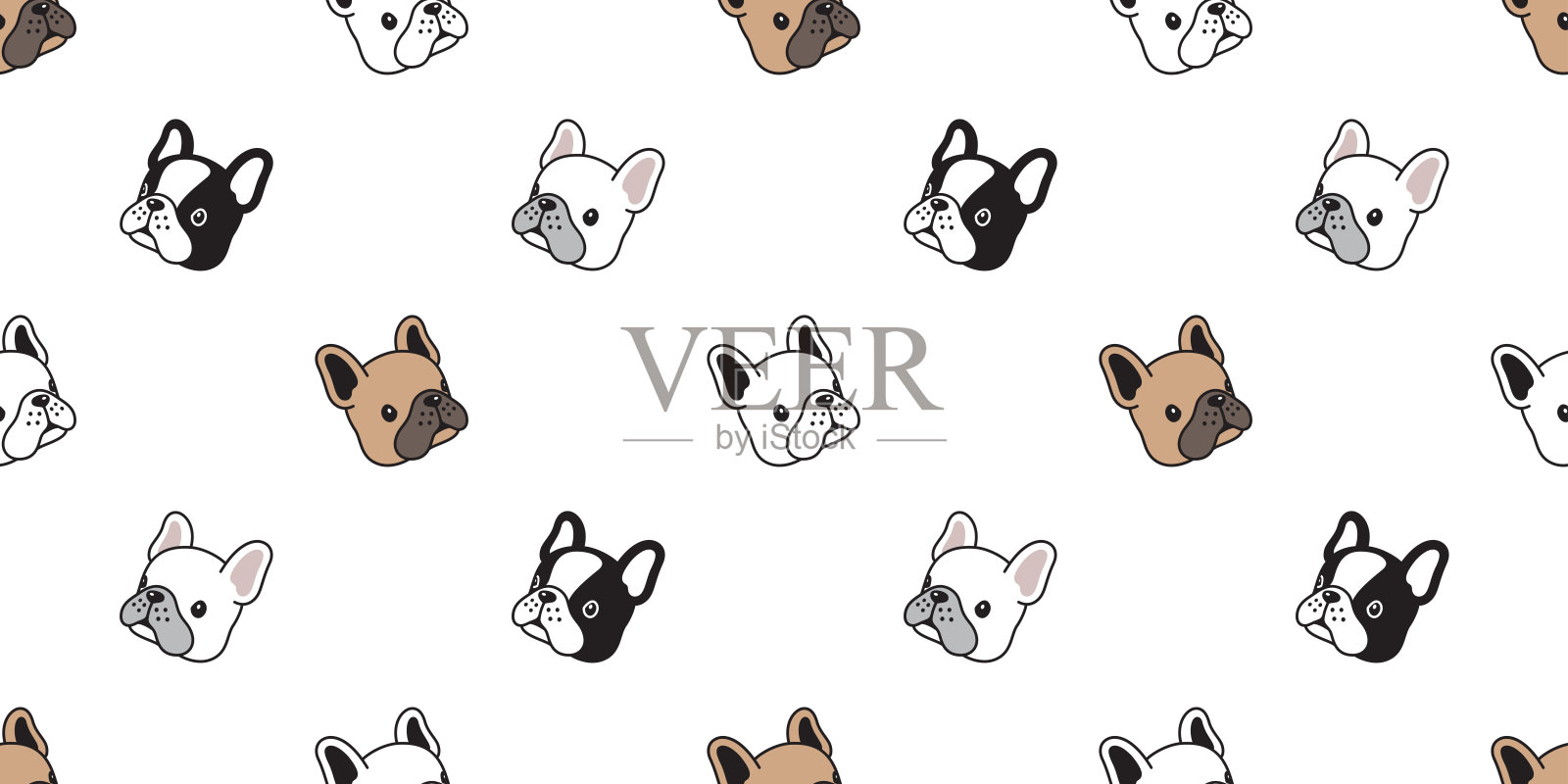 狗无缝图案矢量法国牛头犬幼犬品种卡通瓷砖背景围巾孤立重复墙纸插图插画图片素材