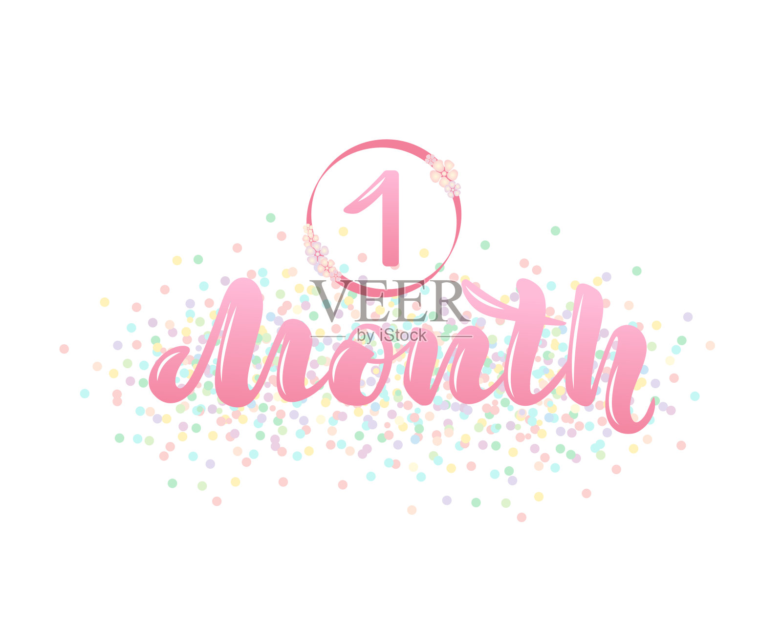 矢量插图与婴儿年龄标记1个月。插画图片素材