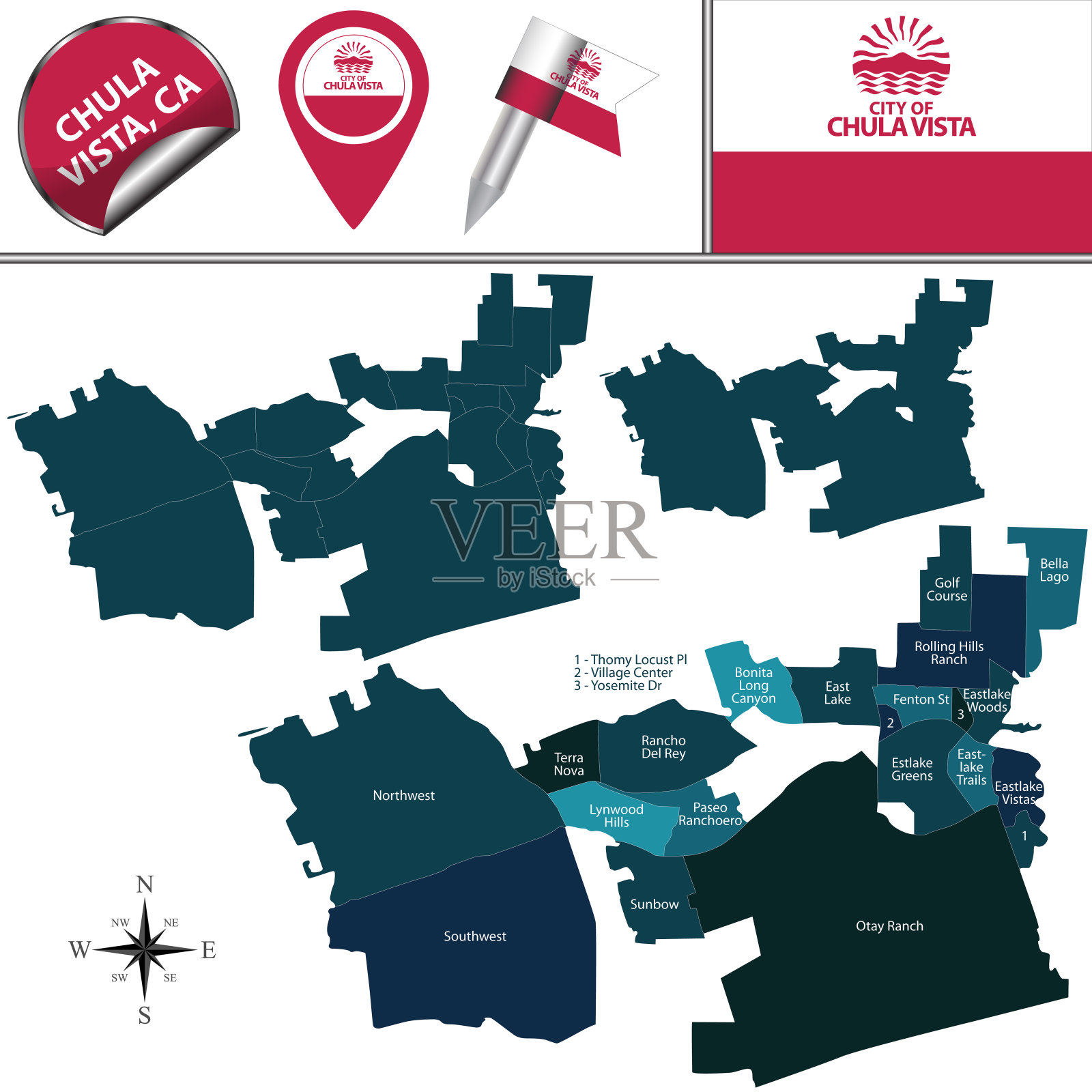 图丘拉维斯塔，CA与地区插画图片素材