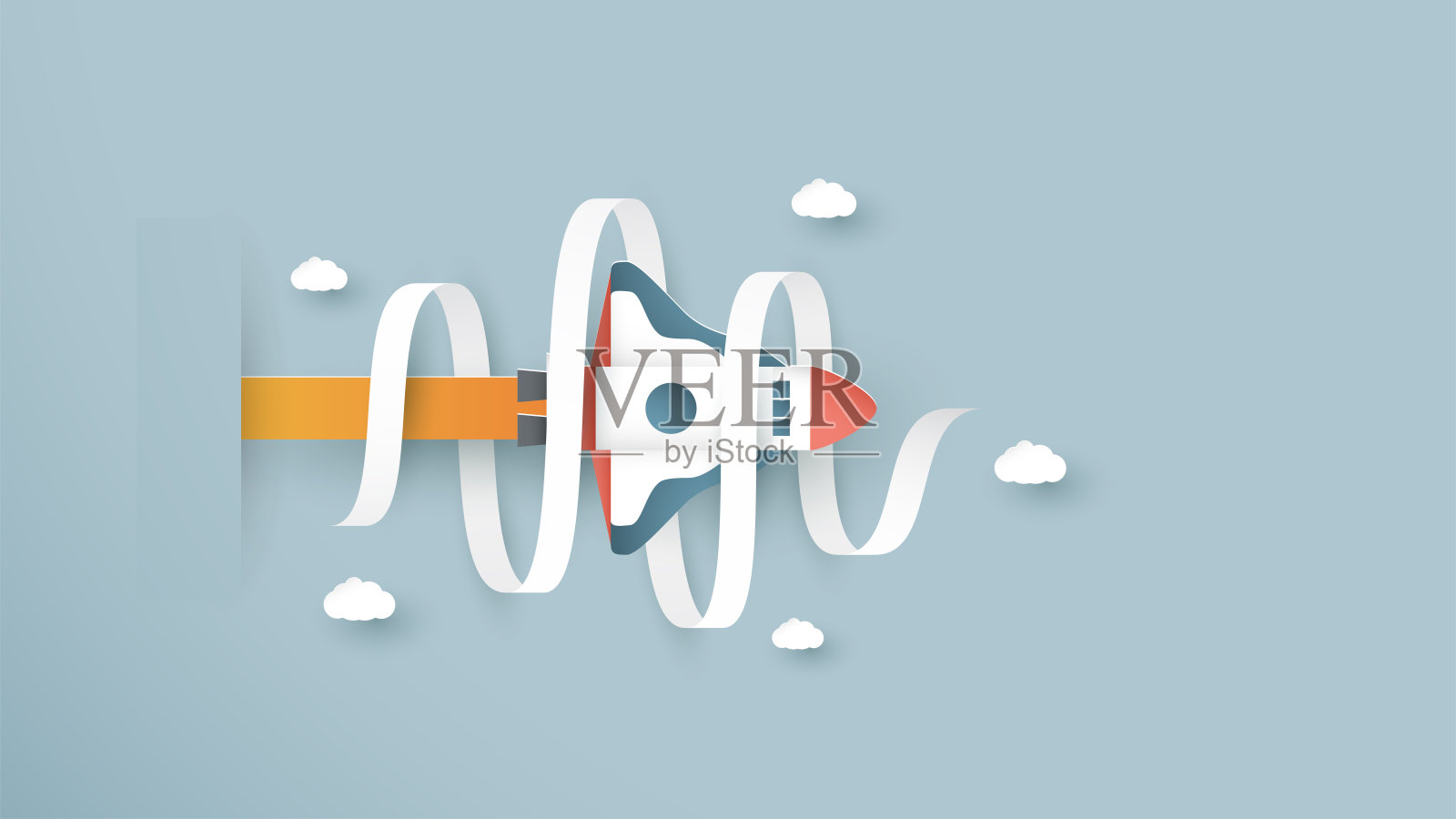 矢量插图与启动概念在剪纸，工艺和折纸风格。火箭在飞。模板设计的网页横幅，海报，封面，广告。这是孩子们的工艺品。插画图片素材