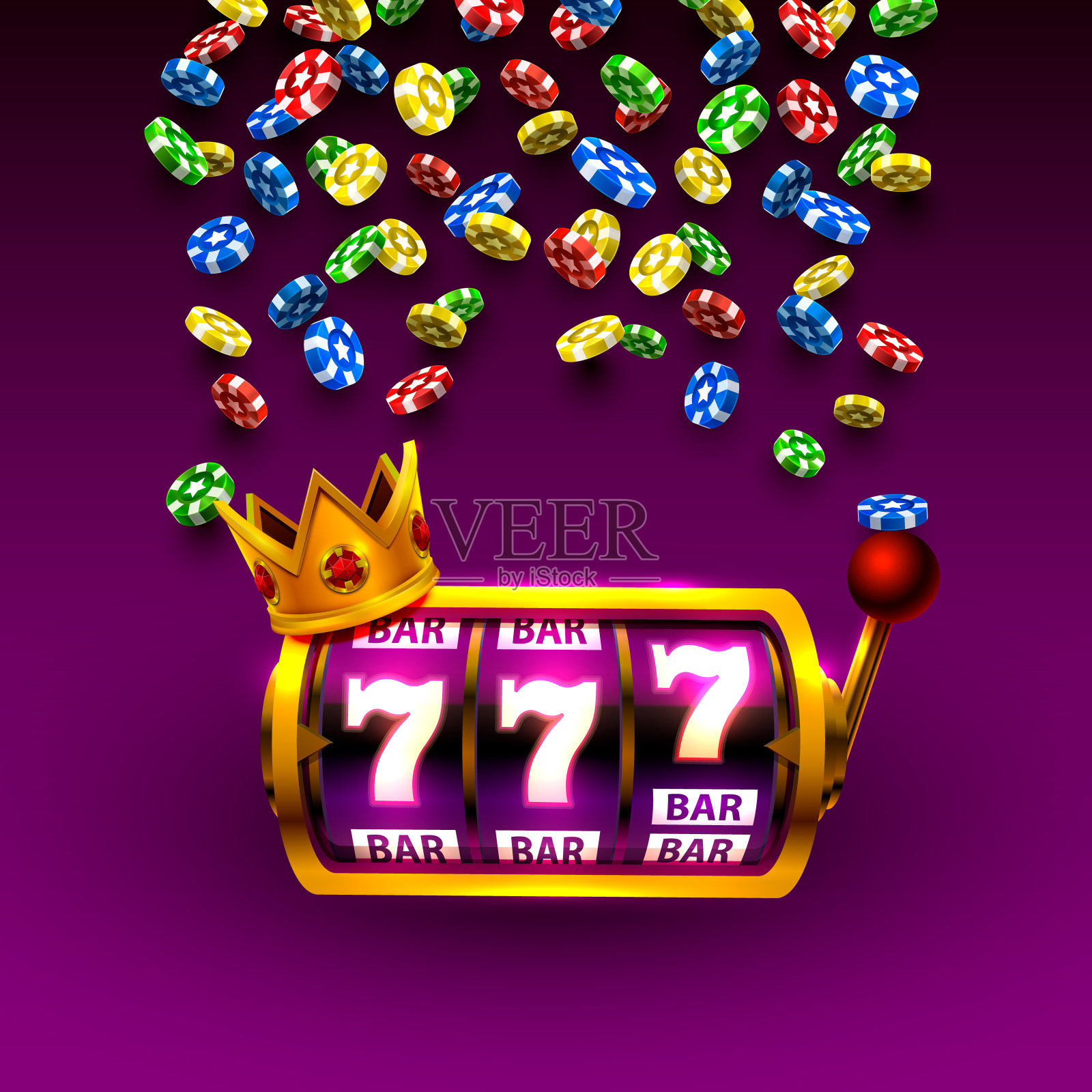 在紫色背景上的国王777条幅赌场插槽。矢量图插画图片素材