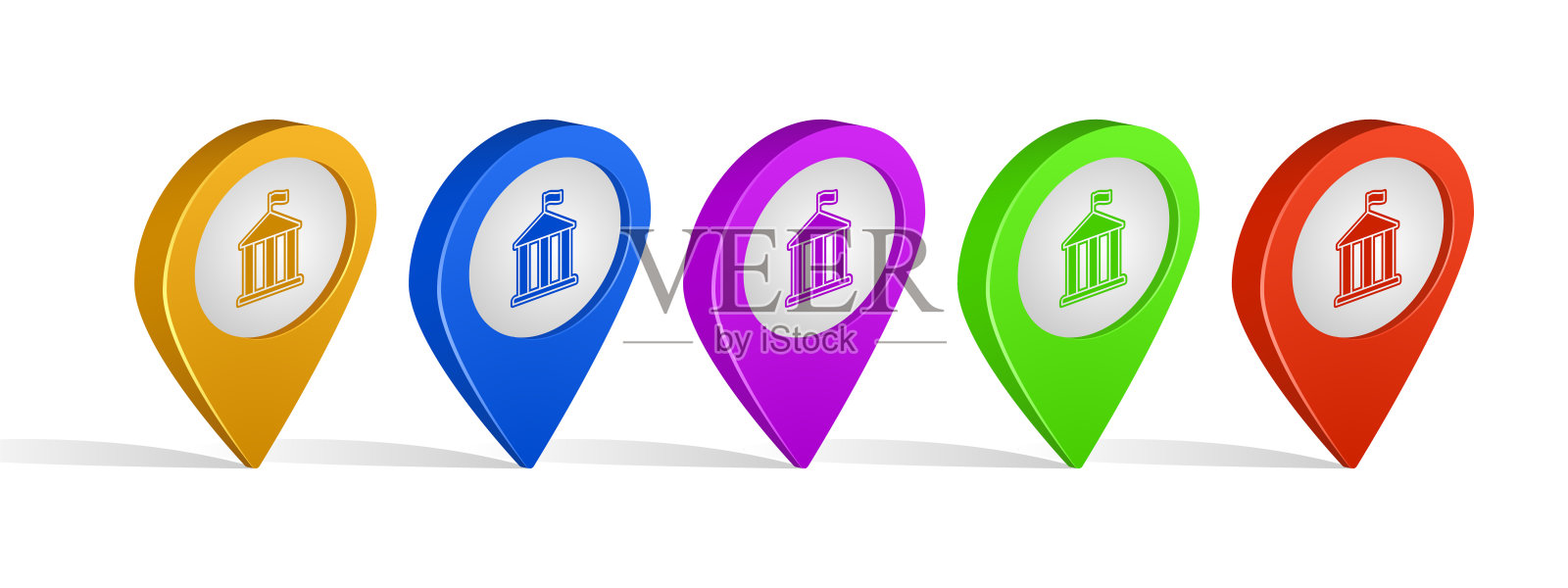 市政厅标志图标的多色3d引脚插画图片素材