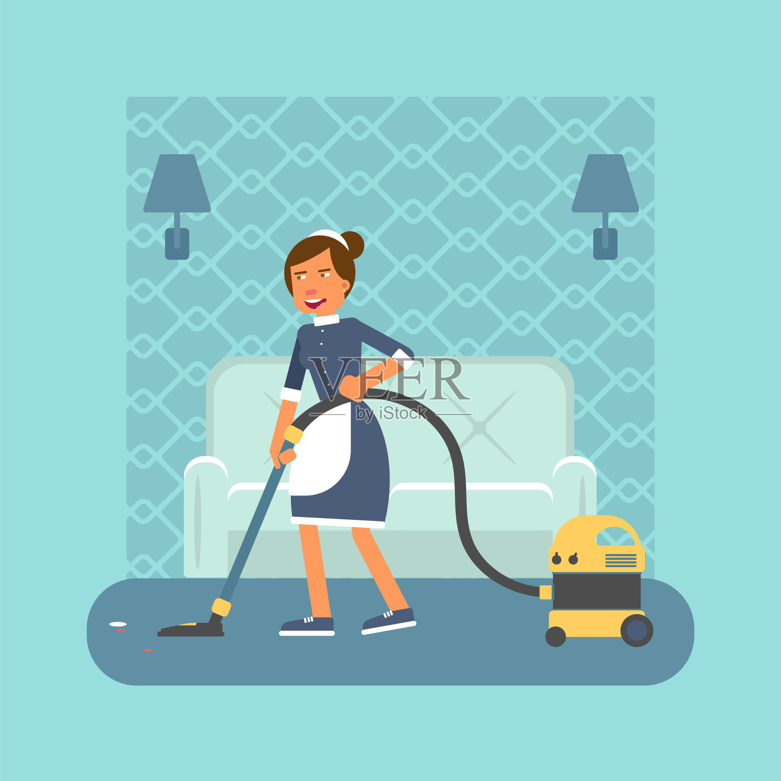 管家与胡佛平面矢量插图插画图片素材