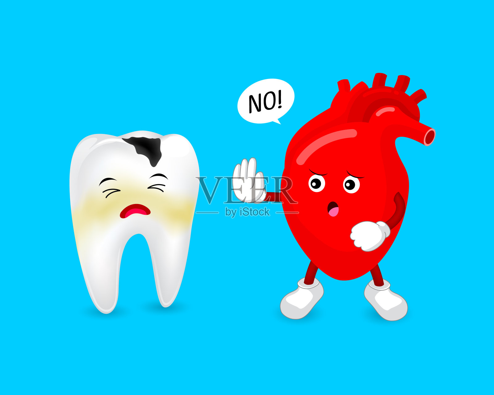 卡通蛀牙人物与人类的心。插画图片素材