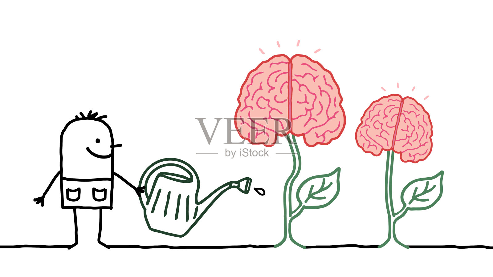 卡通人物浇灌成长中的大脑插画图片素材